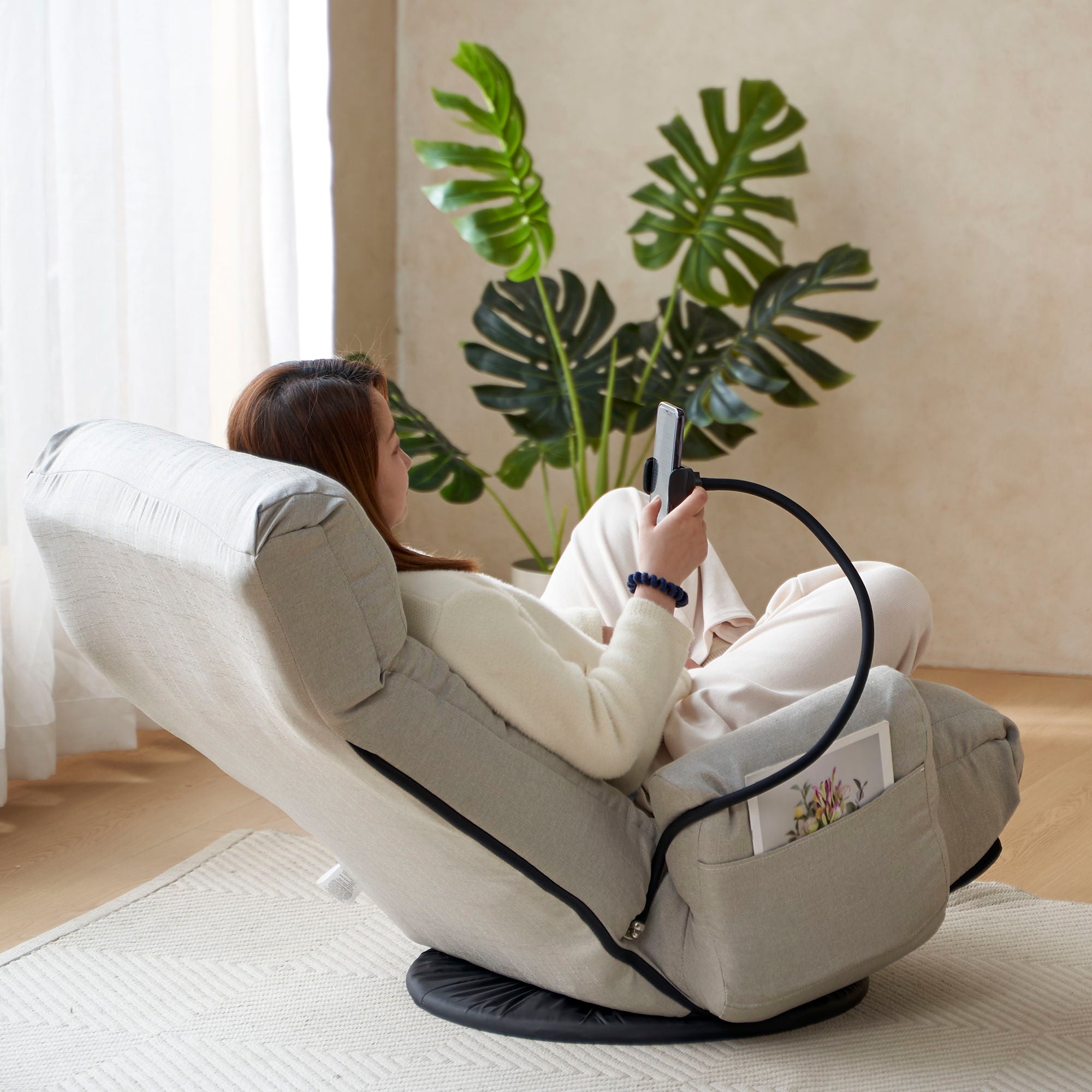 Adjustable Swivel Lounge Chair With 360 Degree Rotating Seat And Headrest Support