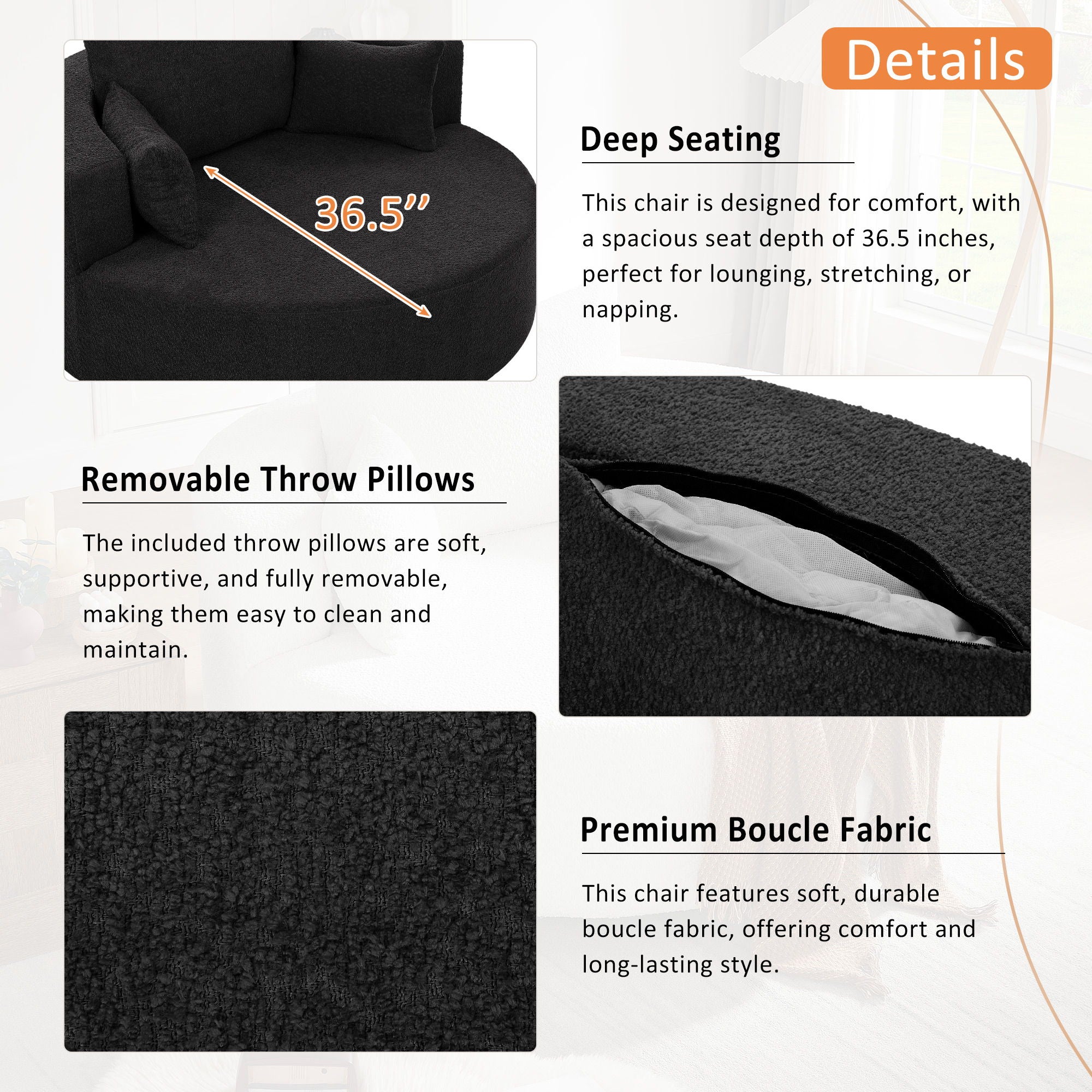 360° Swivel Chair Accent Barrel Chair With Removable Pillows