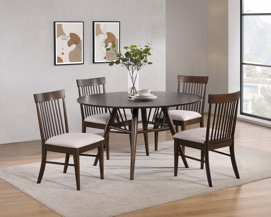Coaster Fine Furniture Everton - 5 Piece Round Dining Table Set - Dark Walnut | Meri Furniture