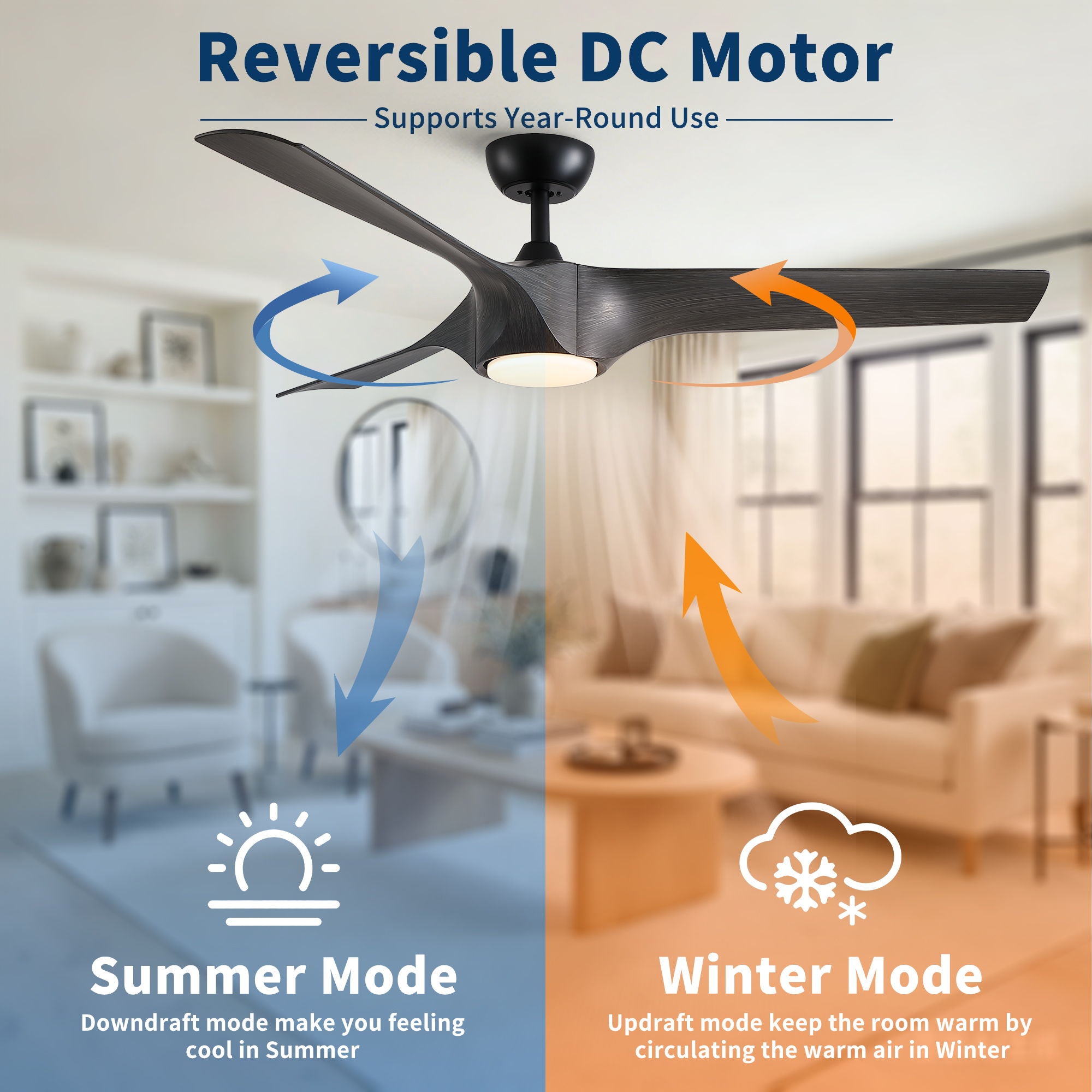 Reversible Quiet Motor Ceiling Fan Light With ABS Blades