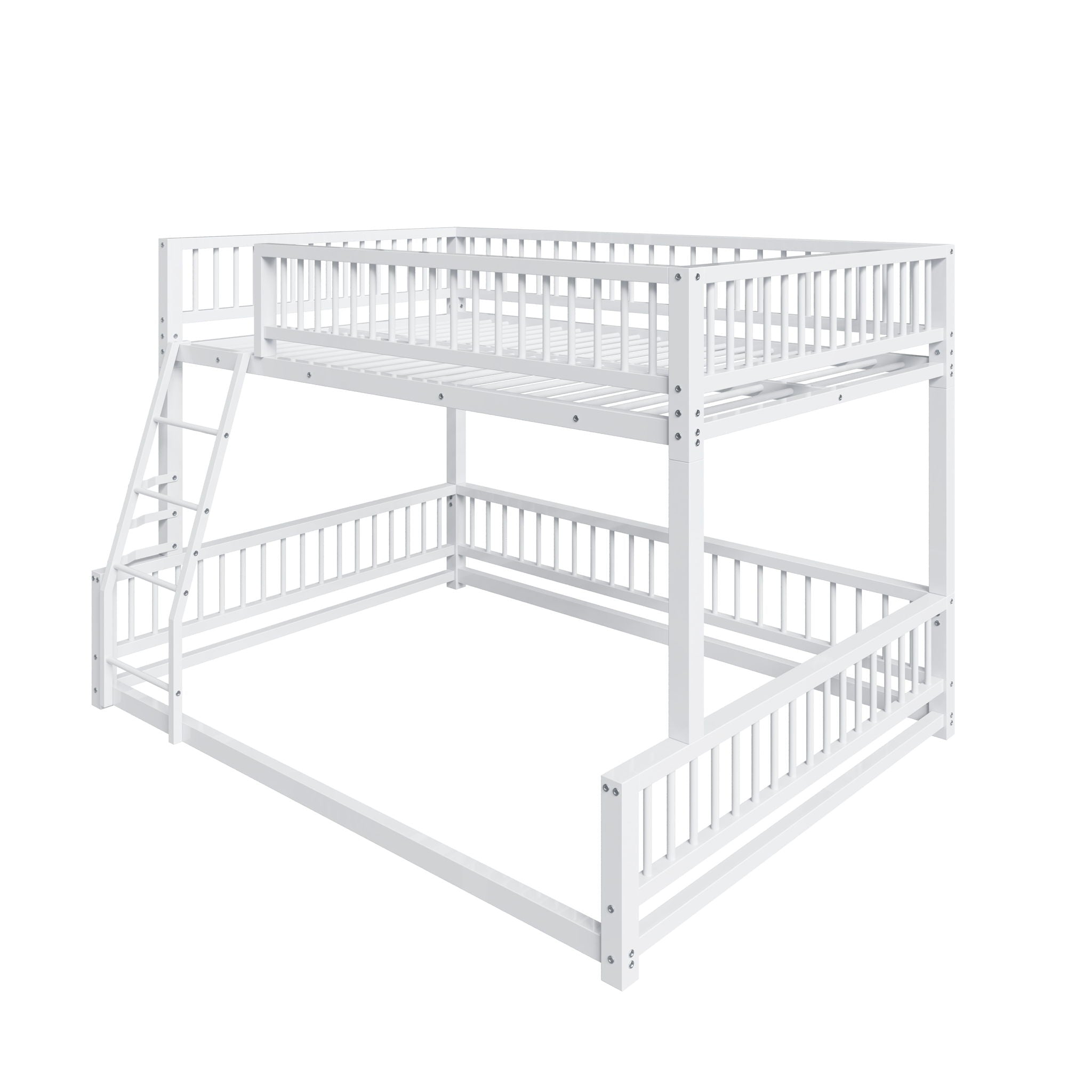 Bunk Bed Frame With Ladder And Safety Guardrails