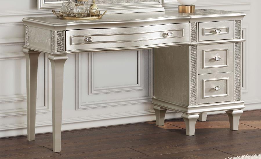 Coaster Fine Furniture Evangeline - 4-Drawer Vanity Desk Makeup Table - Silver Oak | Meri Furniture