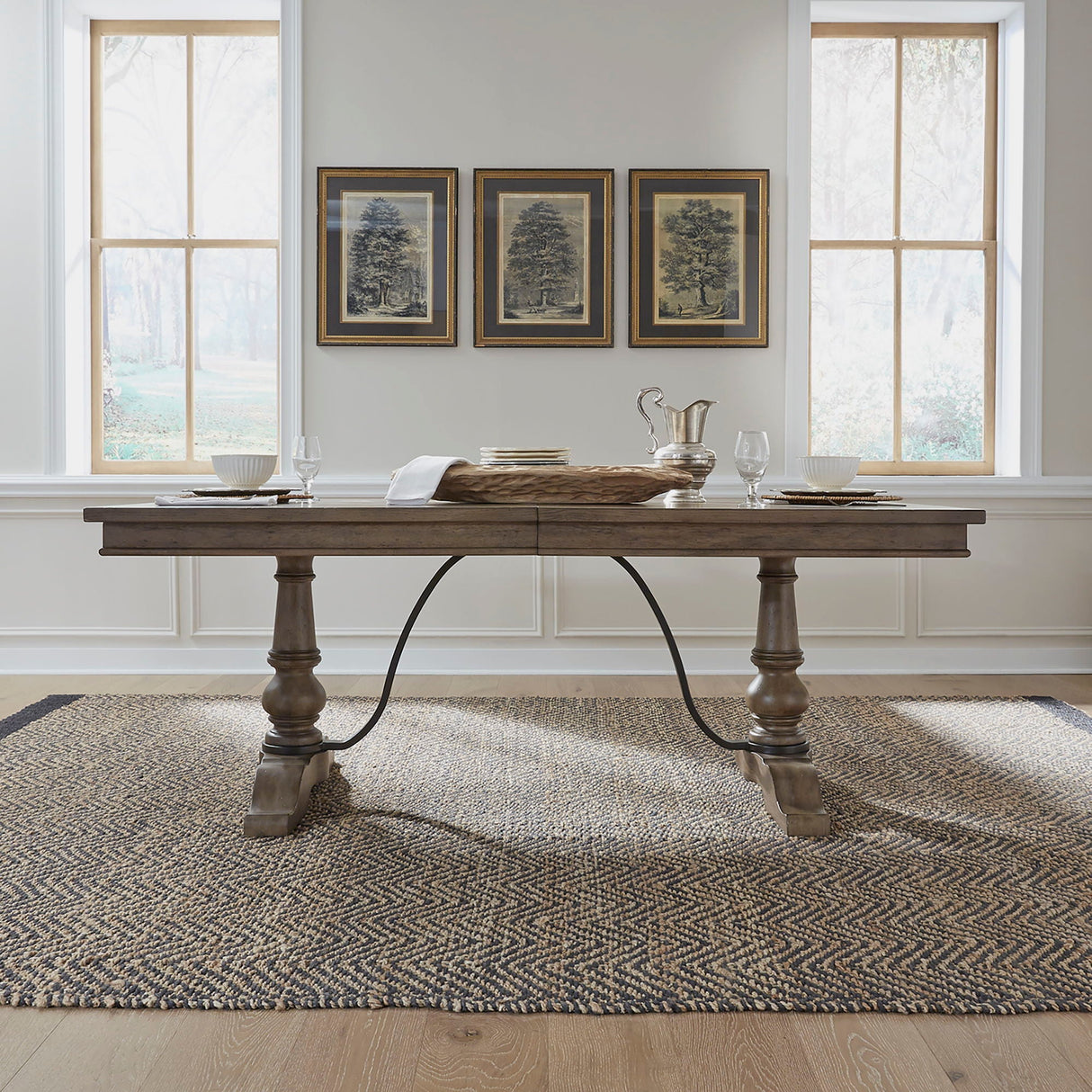 Liberty Furniture Americana Farmhouse - Trestle Table Set - Dark Brown | Meri Furniture