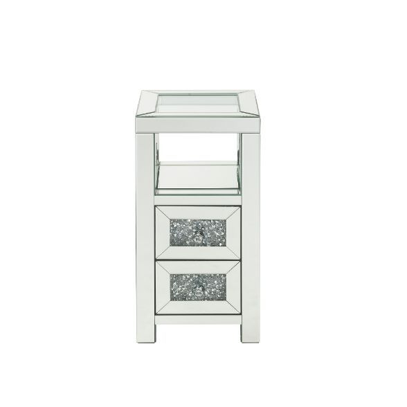 ACME Noralie - Accent Table - Clear Glass, Mirrored & Faux Diamonds - 24" | Meri Furniture