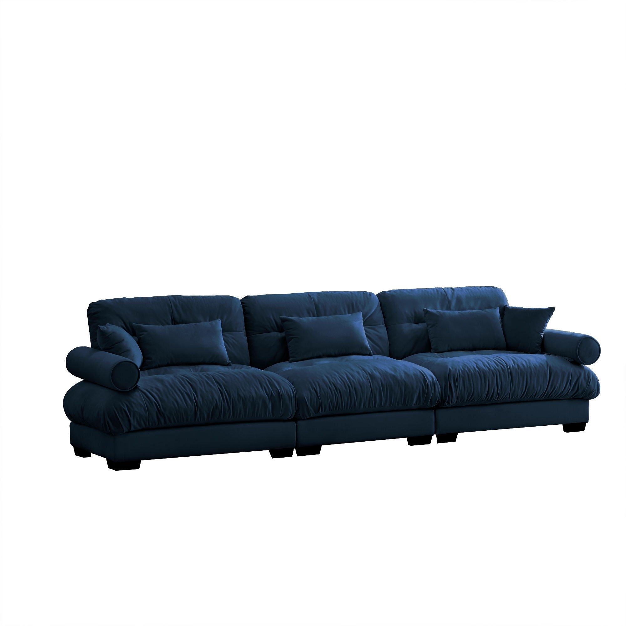 Modern Velvet Sofa With Bolstered Armrests And Pillows