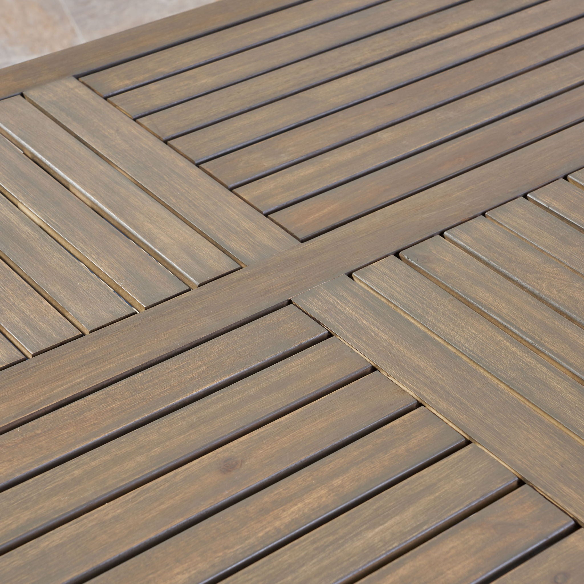 Transitional Acacia Wood Dining Table With Slat Panel Top - Gray