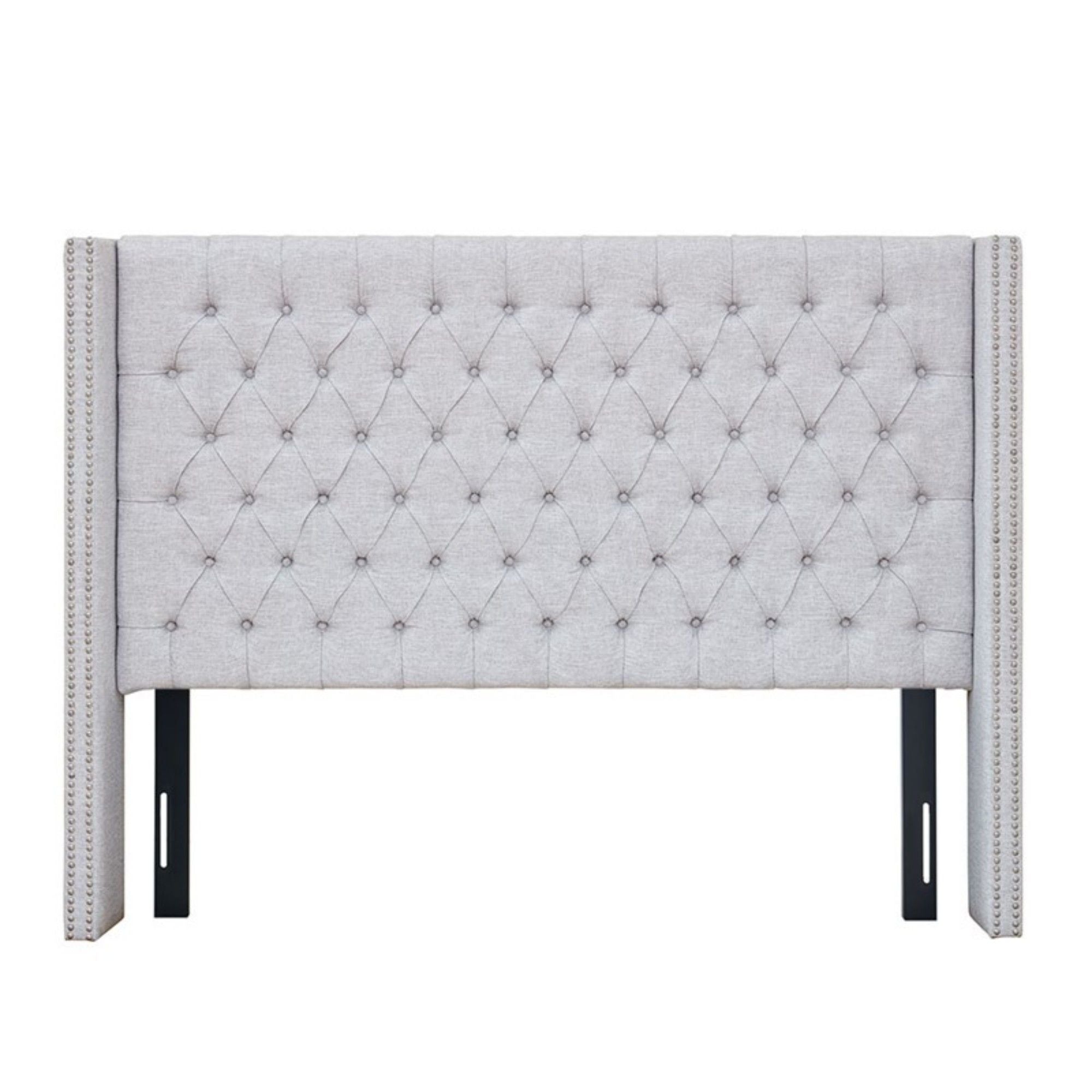 Transitional Upholstery Headboard With Tufted Buttons And Nailhead Trim