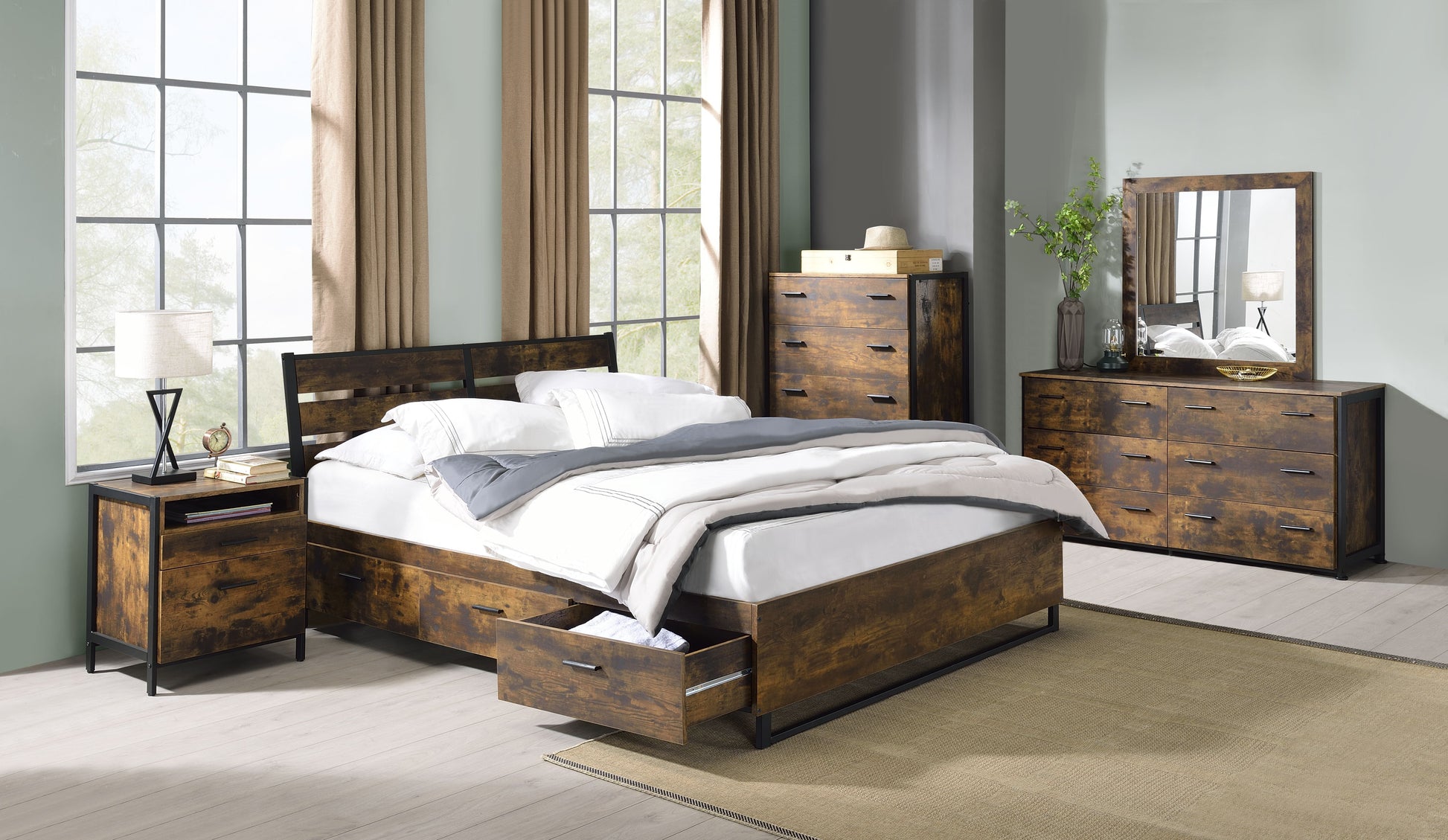 ACME Juvanth - Mirror - Rustic Oak | Meri Furniture