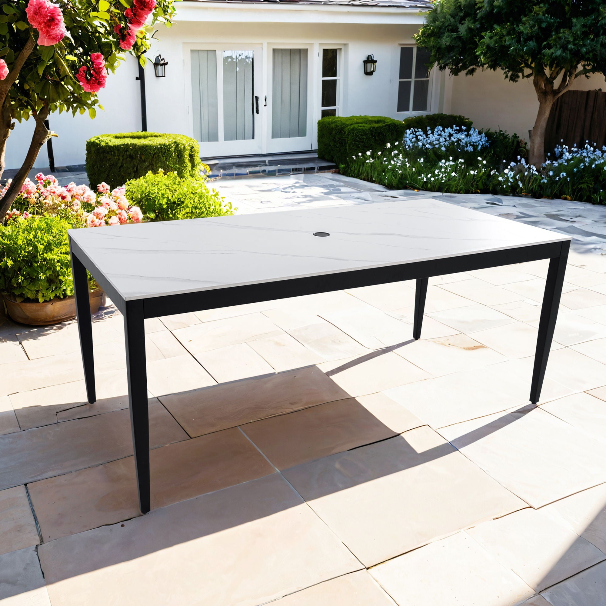 Outdoor Modern Patio Dining Table, Post Tapered Legs, Weatherproof & Rust Free