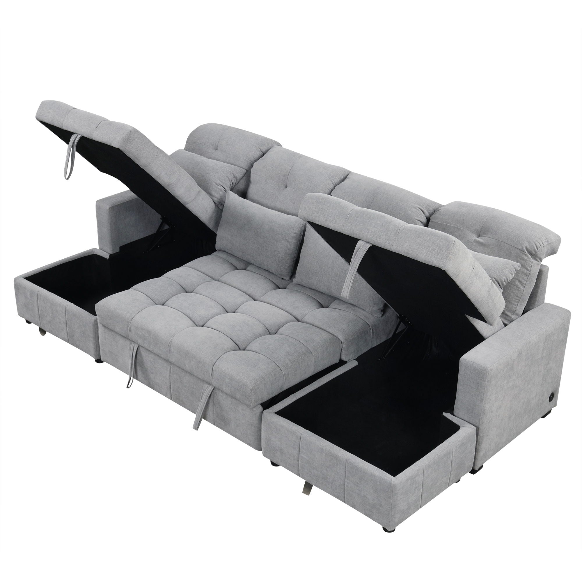 Oversized U-Shaped Versatile Sectional, Pull-Out Sofa Bed With Double Storage Chaise Lounges And 2 USB Ports For Living Room