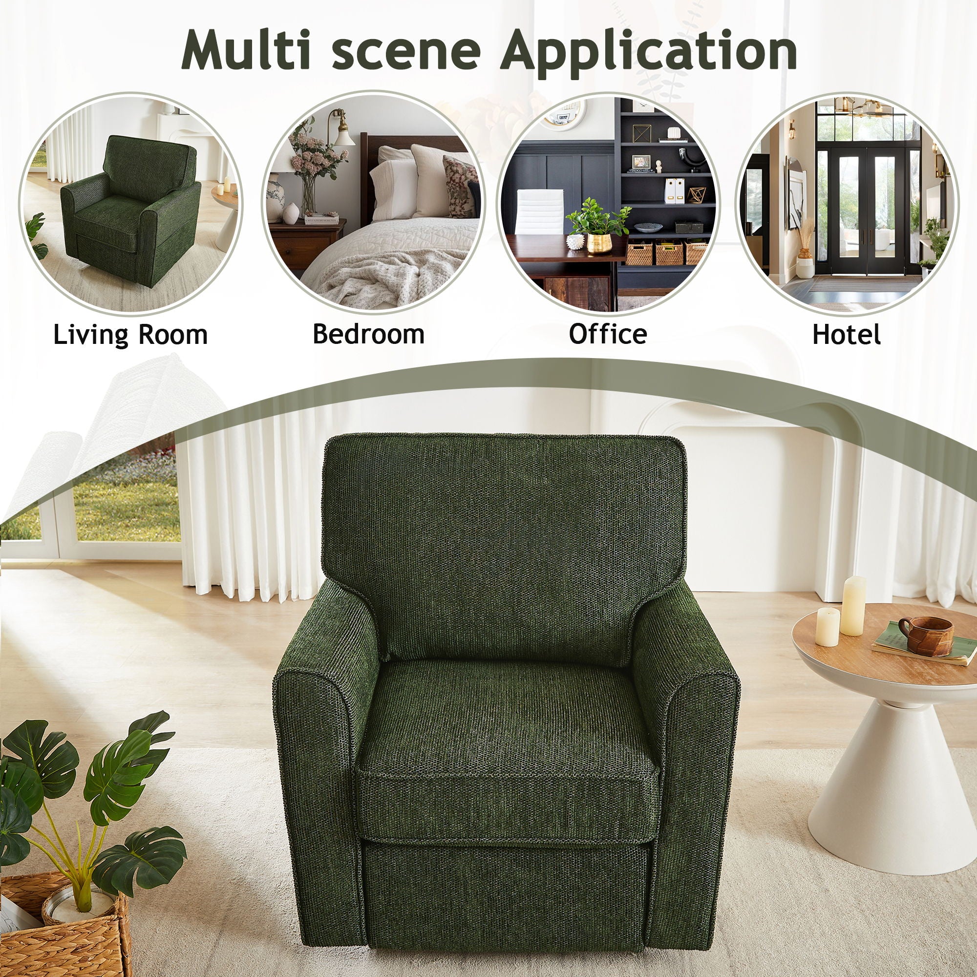 360° Swivel Accent Barrel Armchair With Side Pockets, Compact Design