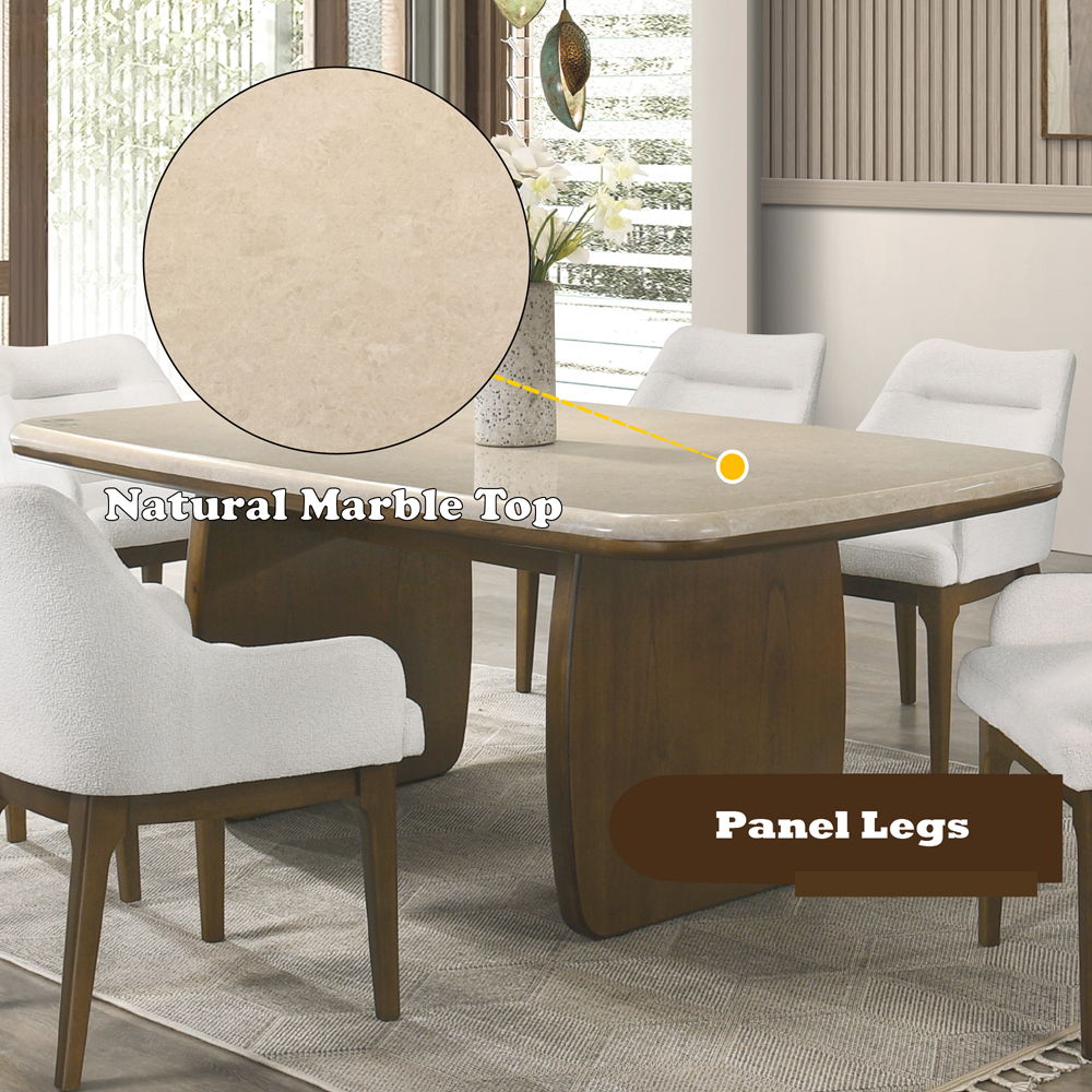 Kasha - Dining Table With Marble Top Top - Vintage Oak