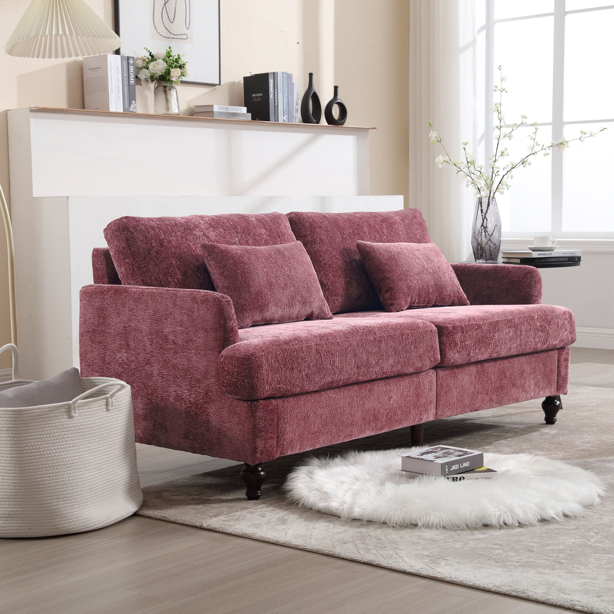 Mid Century Modern Fabric Loveseat Sofa, 2 Seat Upholstered Couch