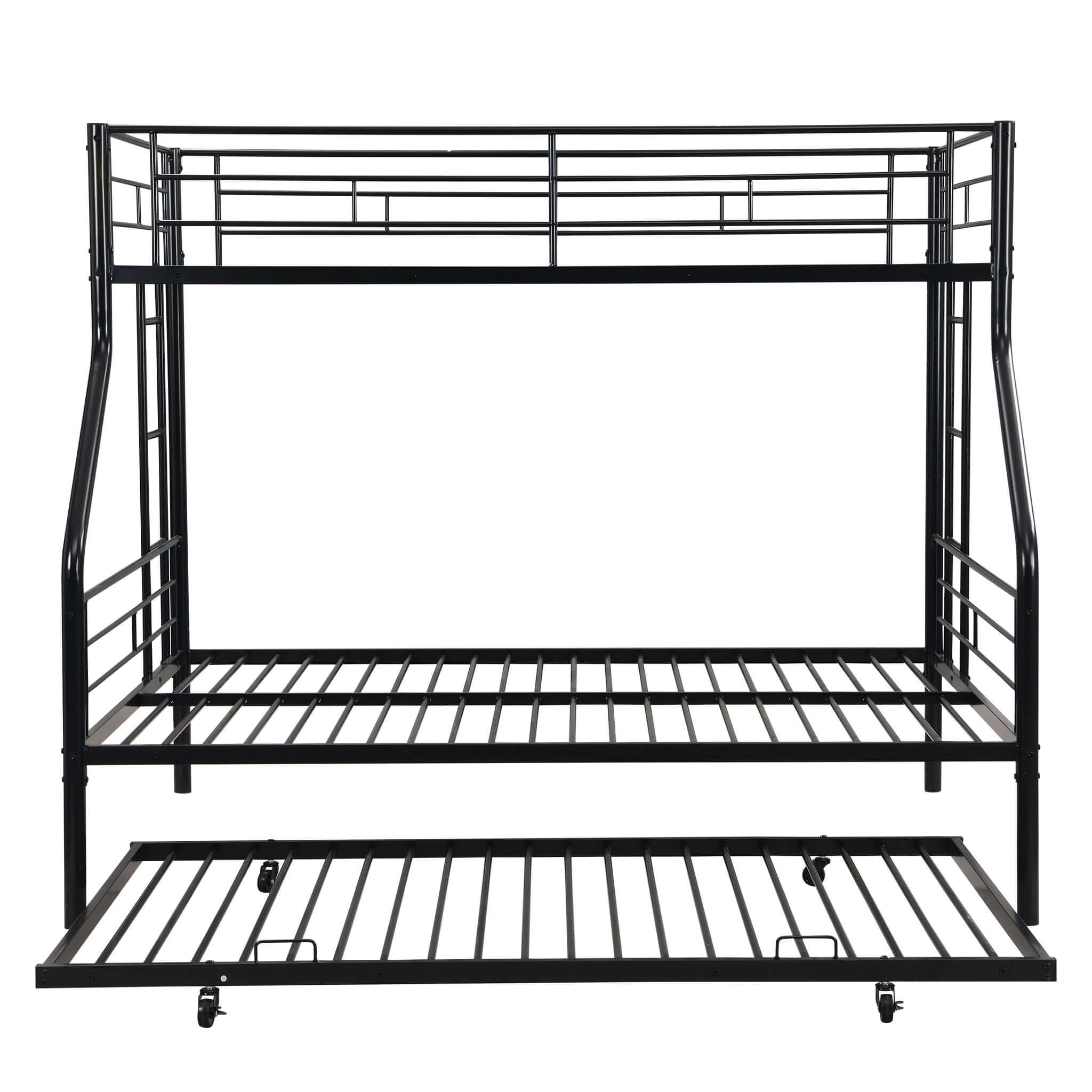 Twin Over Full Modern Metal Bunk Bed With Trundle - Black