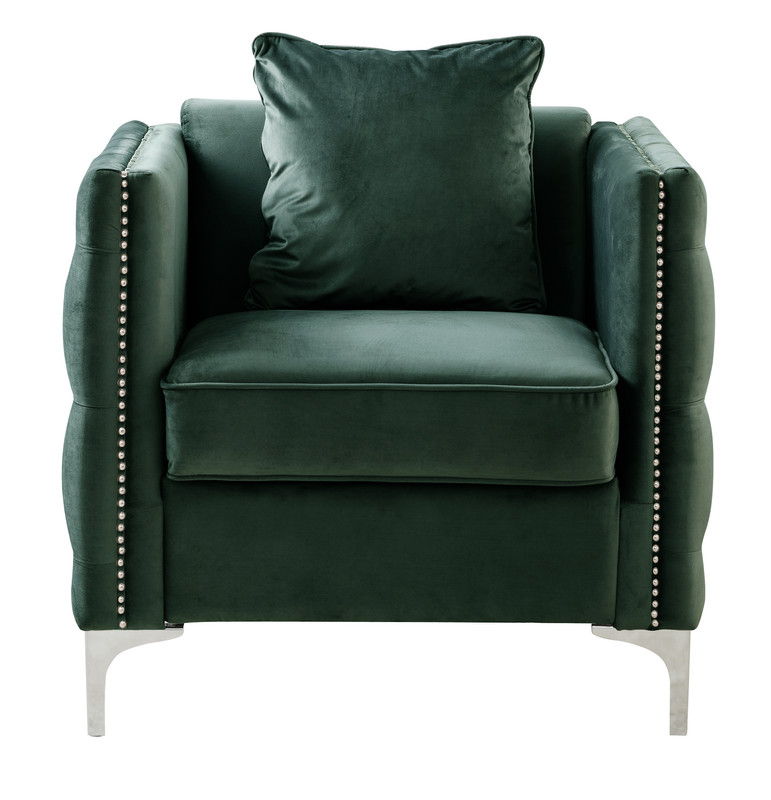 Bayberry 34"W Green Velvet Chair with 1 Pillow