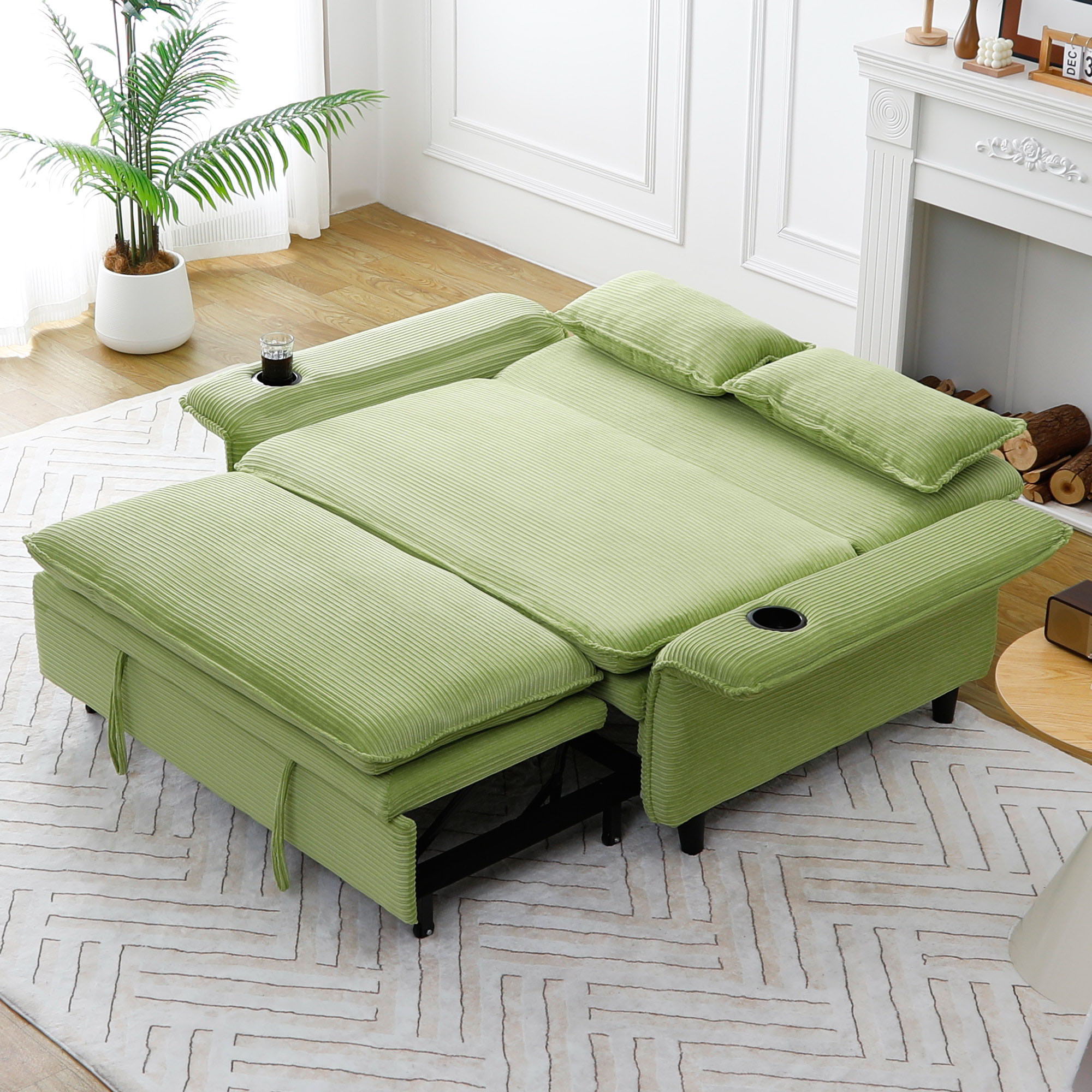 Modern Fabric Multi-Functional Sofa Bed With Adjustable Armrests And Backrests