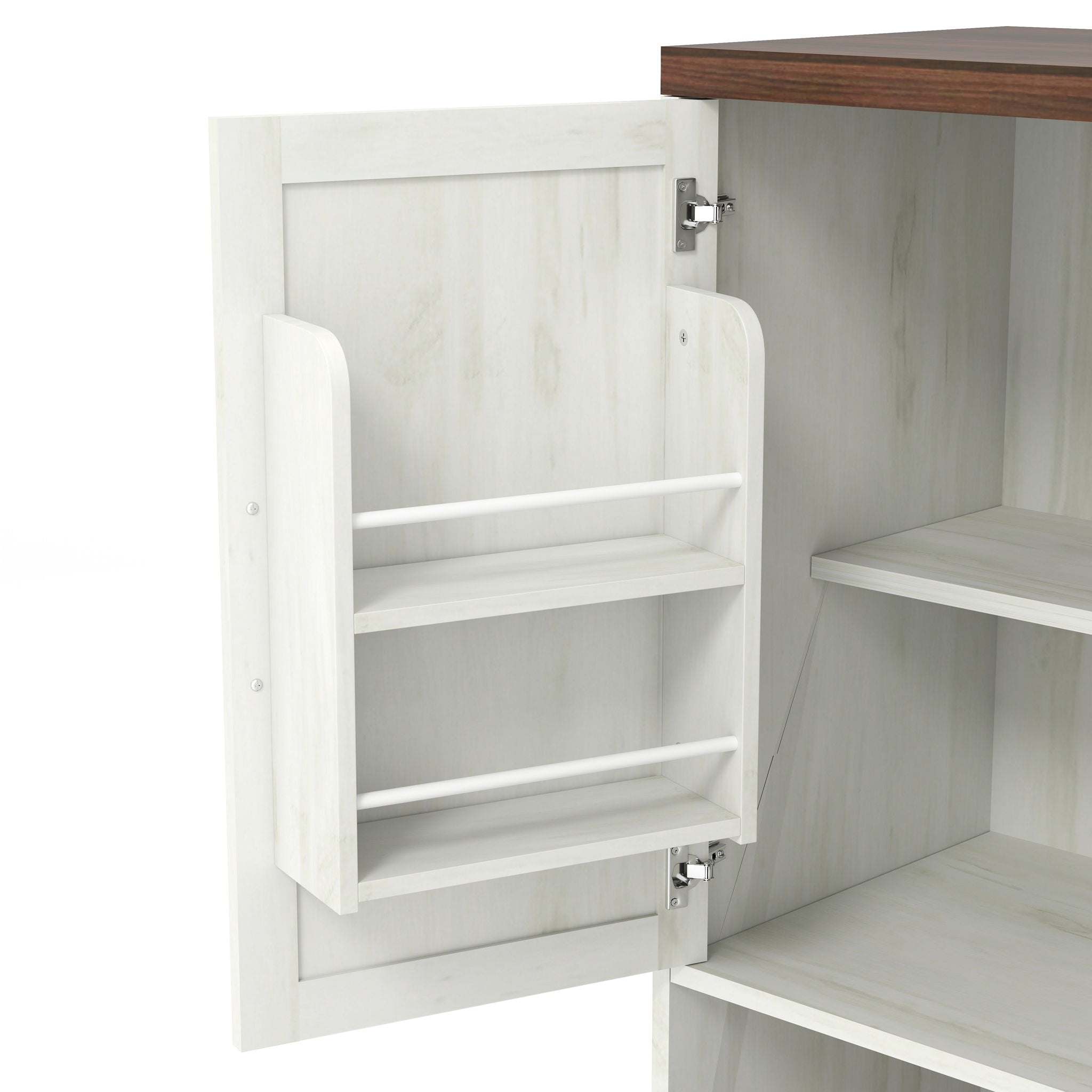 Farmhouse Kitchen Pantry Sideboard With Cabinet And Drawer, Multi Functional Kitchen Buffet With Hutch And Glass Holder, Microwave Stand With Charging Station - Brown / Antique White