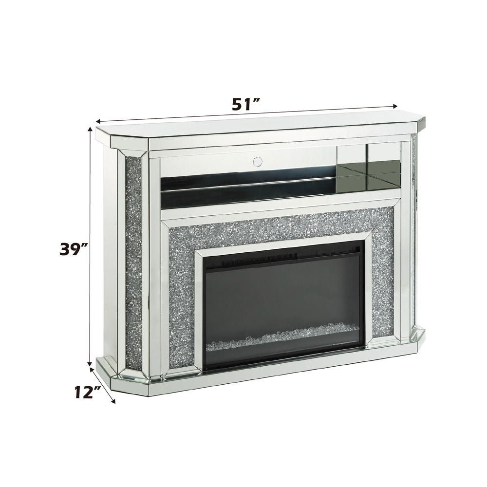 Noralie - 51" Fireplace With LED - Mirrored & Faux Diamonds