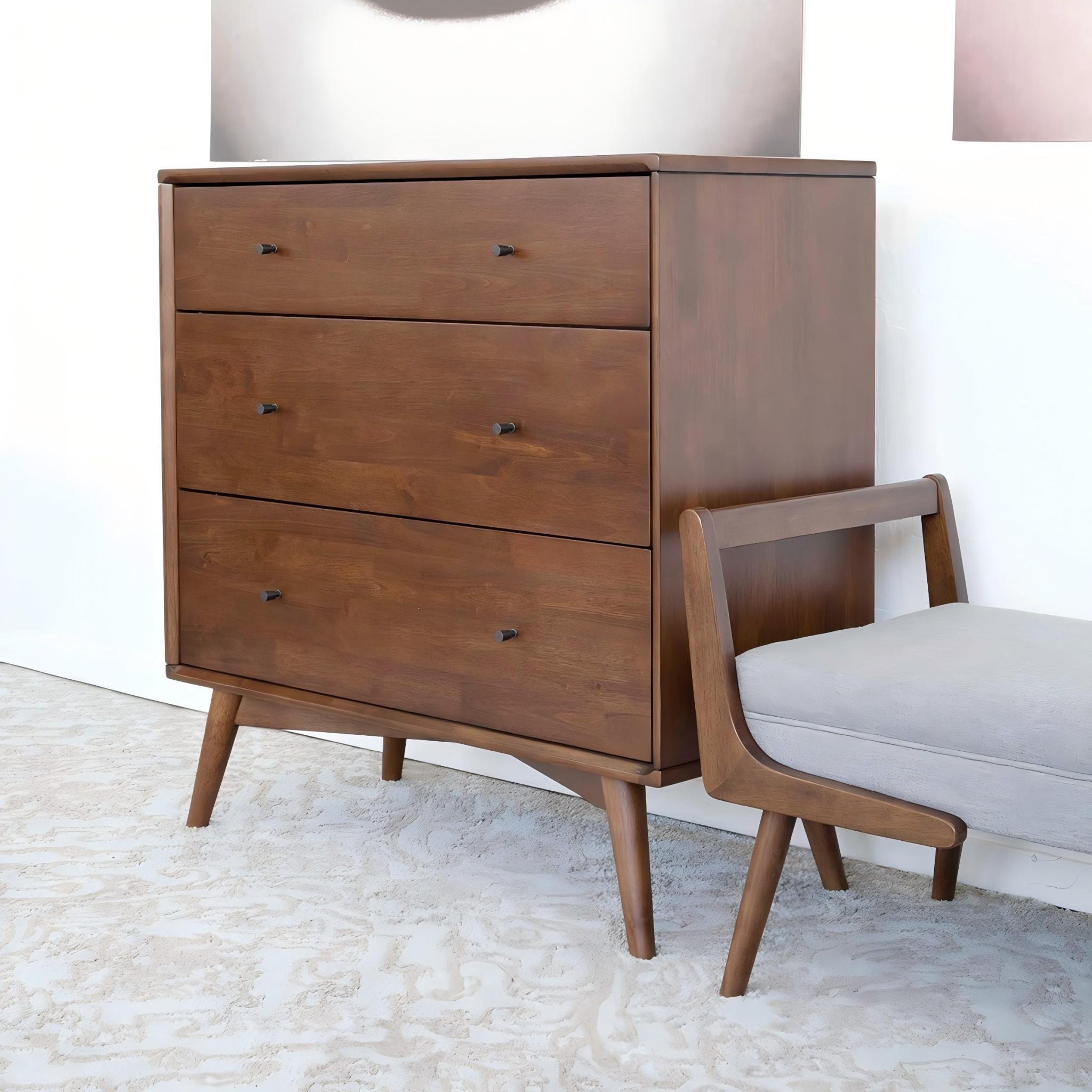 Caroline - Mid-Century Modern Dresser 3 Drawer - Brown / Wood