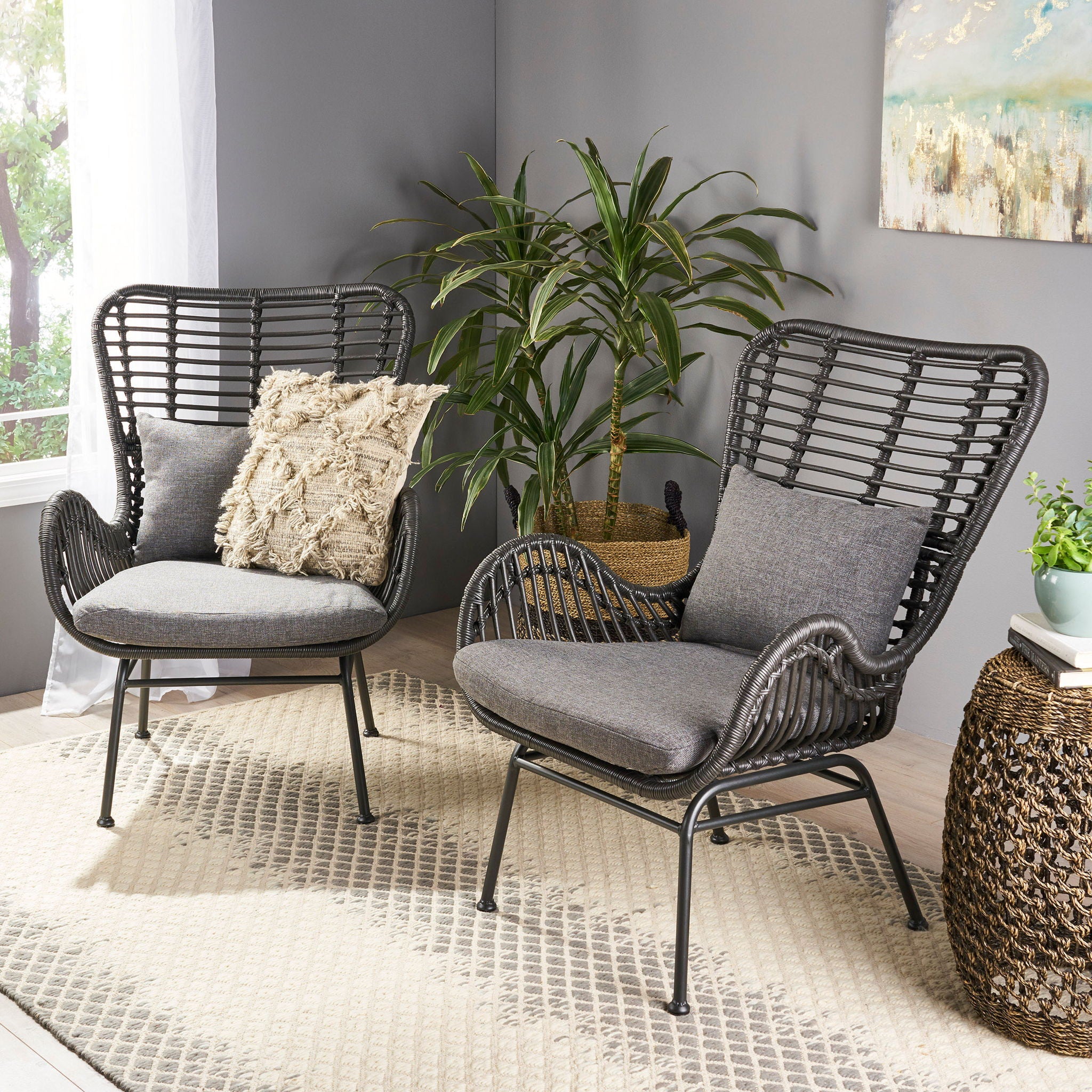 Modern Aesthetic Outdoor Rattan Accent Chair With Metal Legs