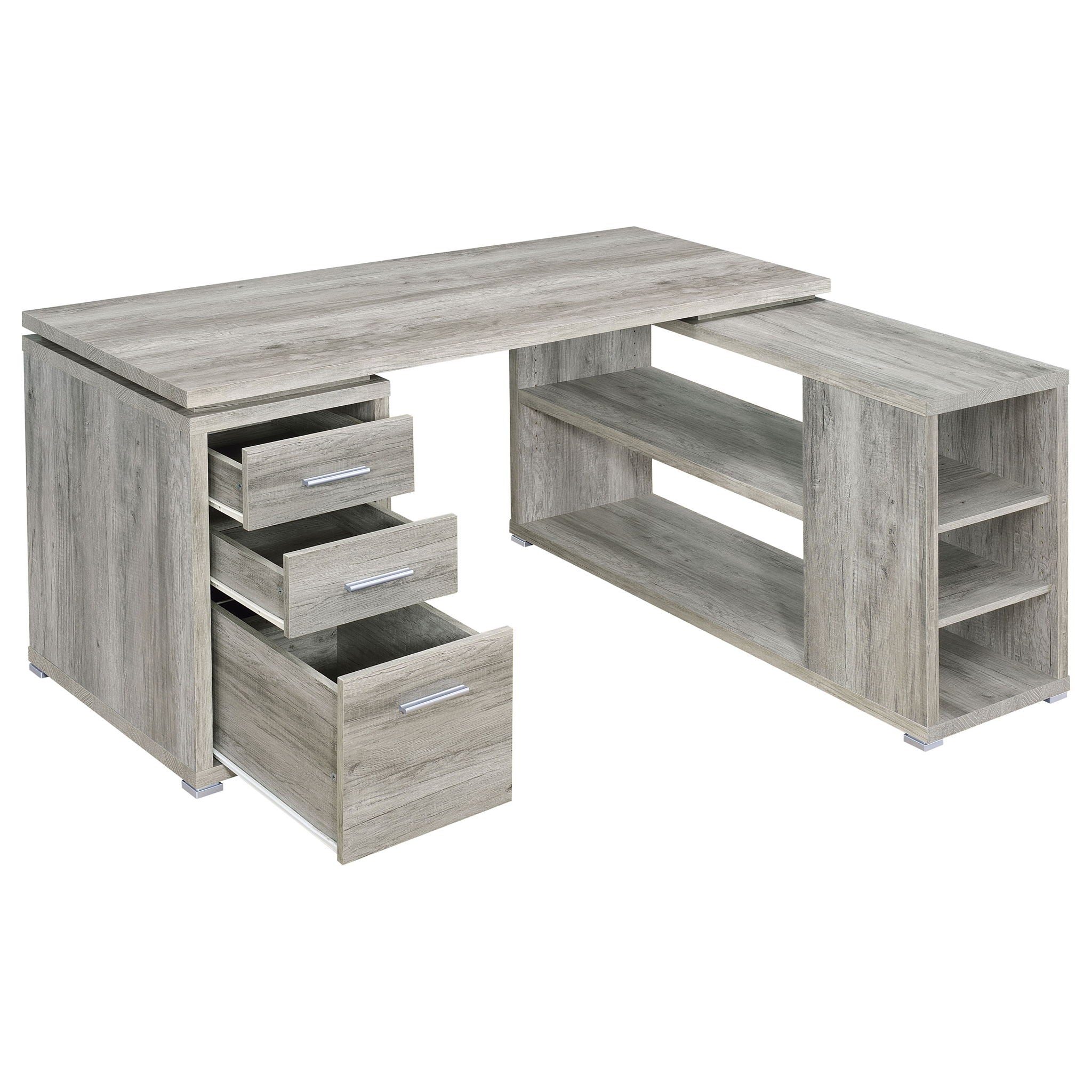 Tona - L-Shape Computer Desk With 3 Drawers And 5 Shelves