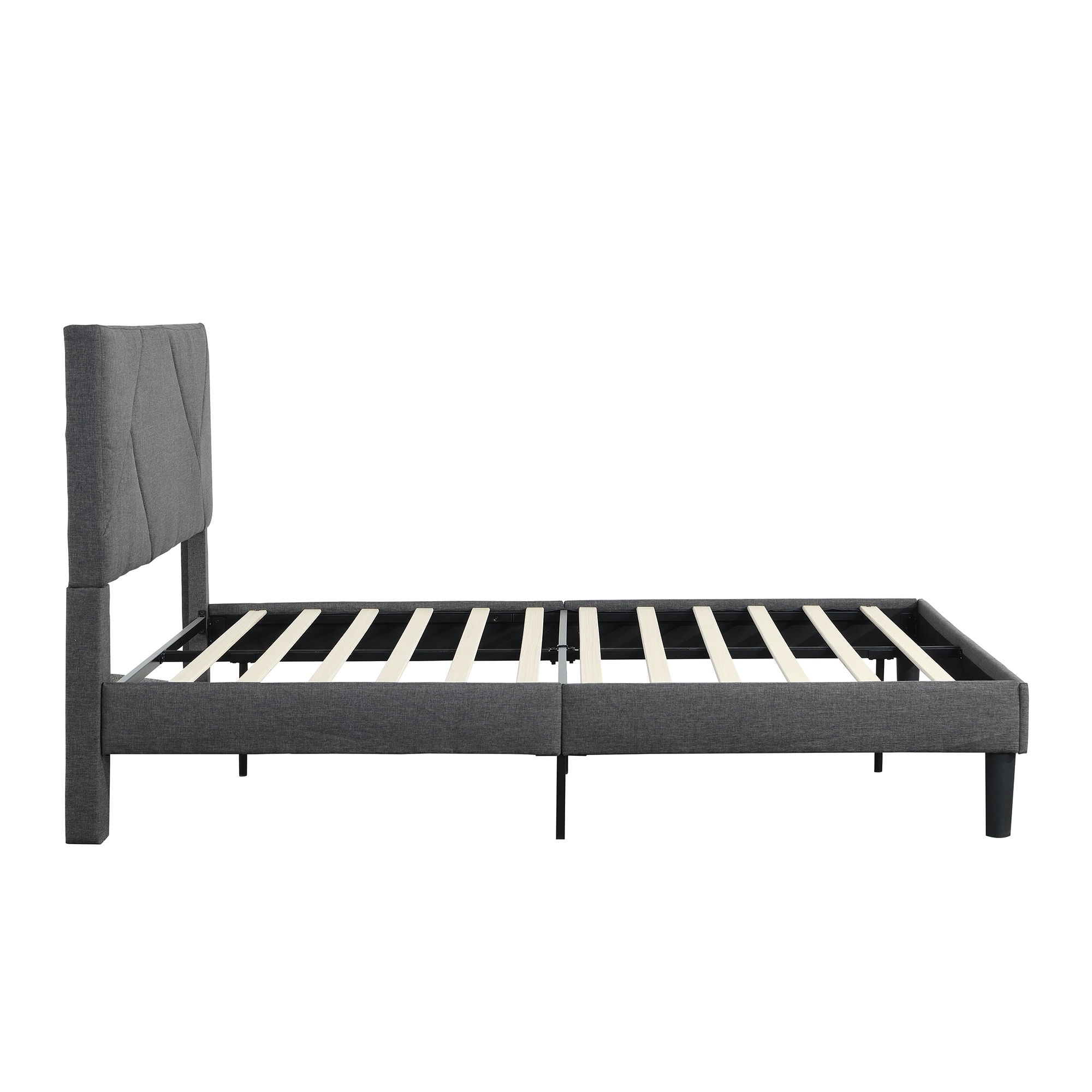 Upholstered Platform Bed Frame With Headboard, Wood Slat Support