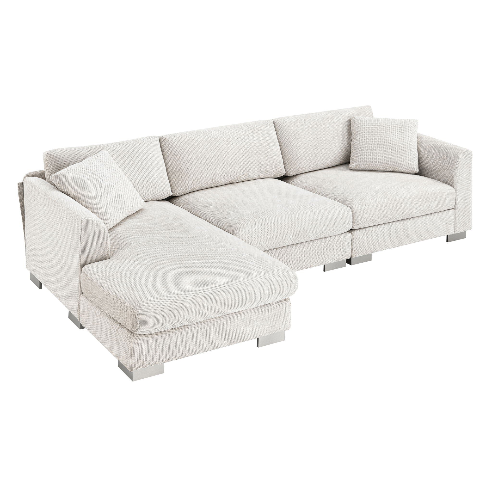 Modern Cloud Sectional Sofa L Shaped Luxury Couch Set With 2 Free Pillows 4 Seat With Oversized Chaise