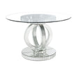 ACME Ornat - Dining Table - Clear Glass, Mirrored & Faux Diamonds - 30" | Meri Furniture