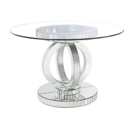 ACME Ornat - Dining Table - Clear Glass, Mirrored & Faux Diamonds - 30" | Meri Furniture