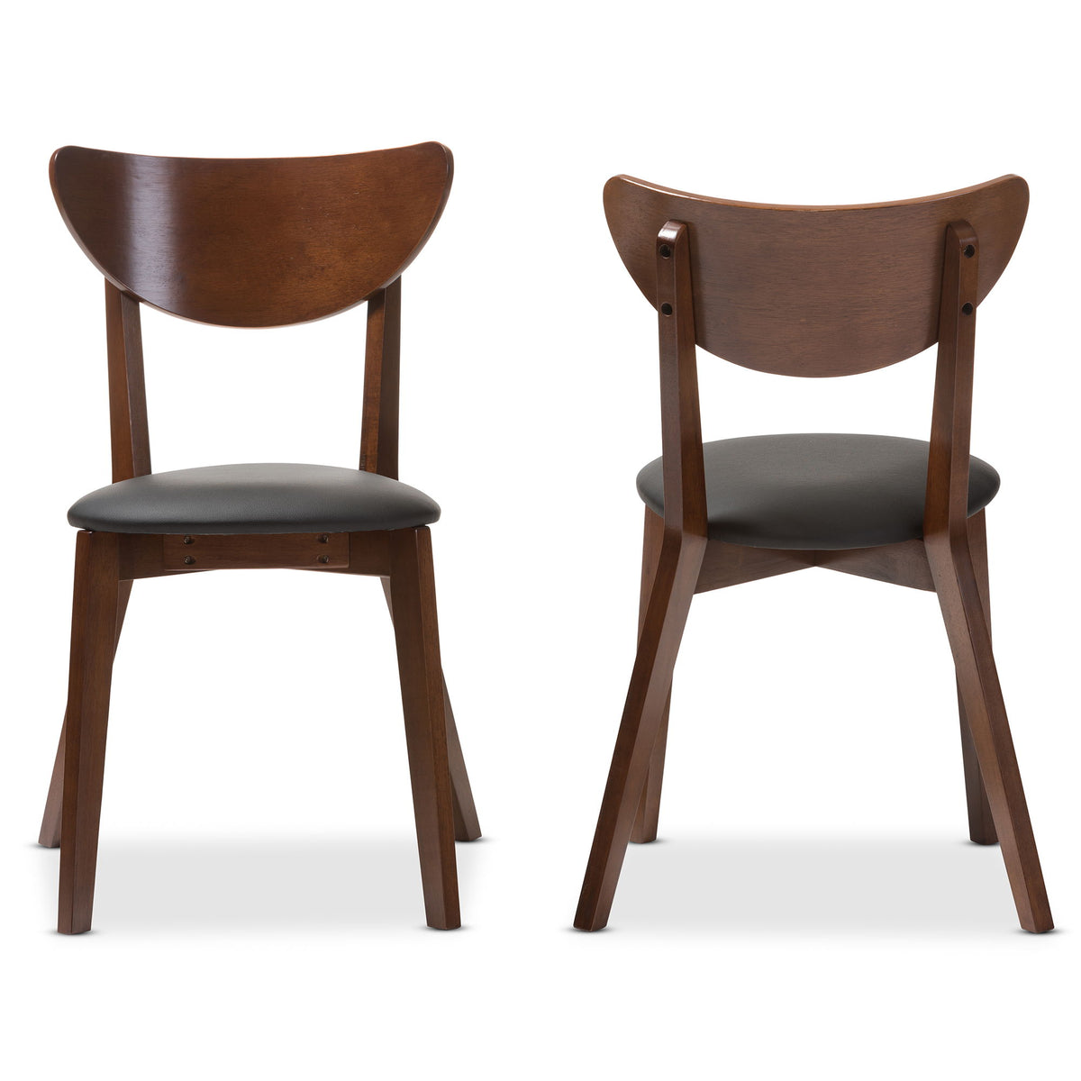 Sumner Mid-Century Black Faux Leather and Walnut Brown Dining Chair