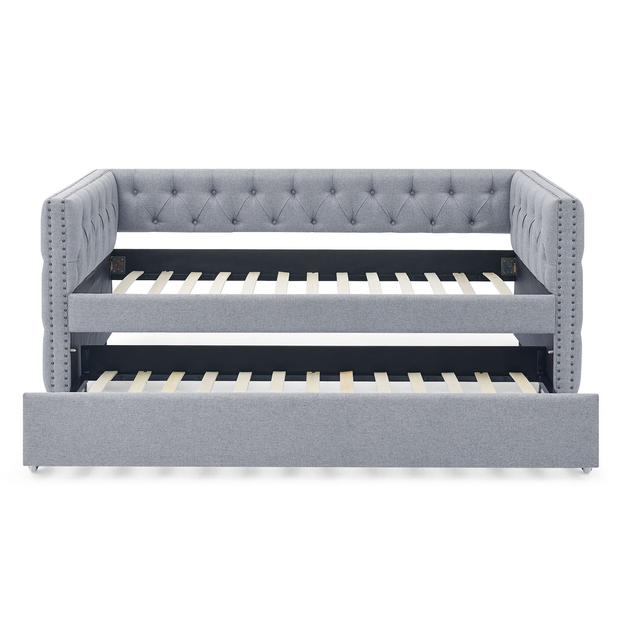 Inspired Upholstered Daybed With Trundle, Button Tufted