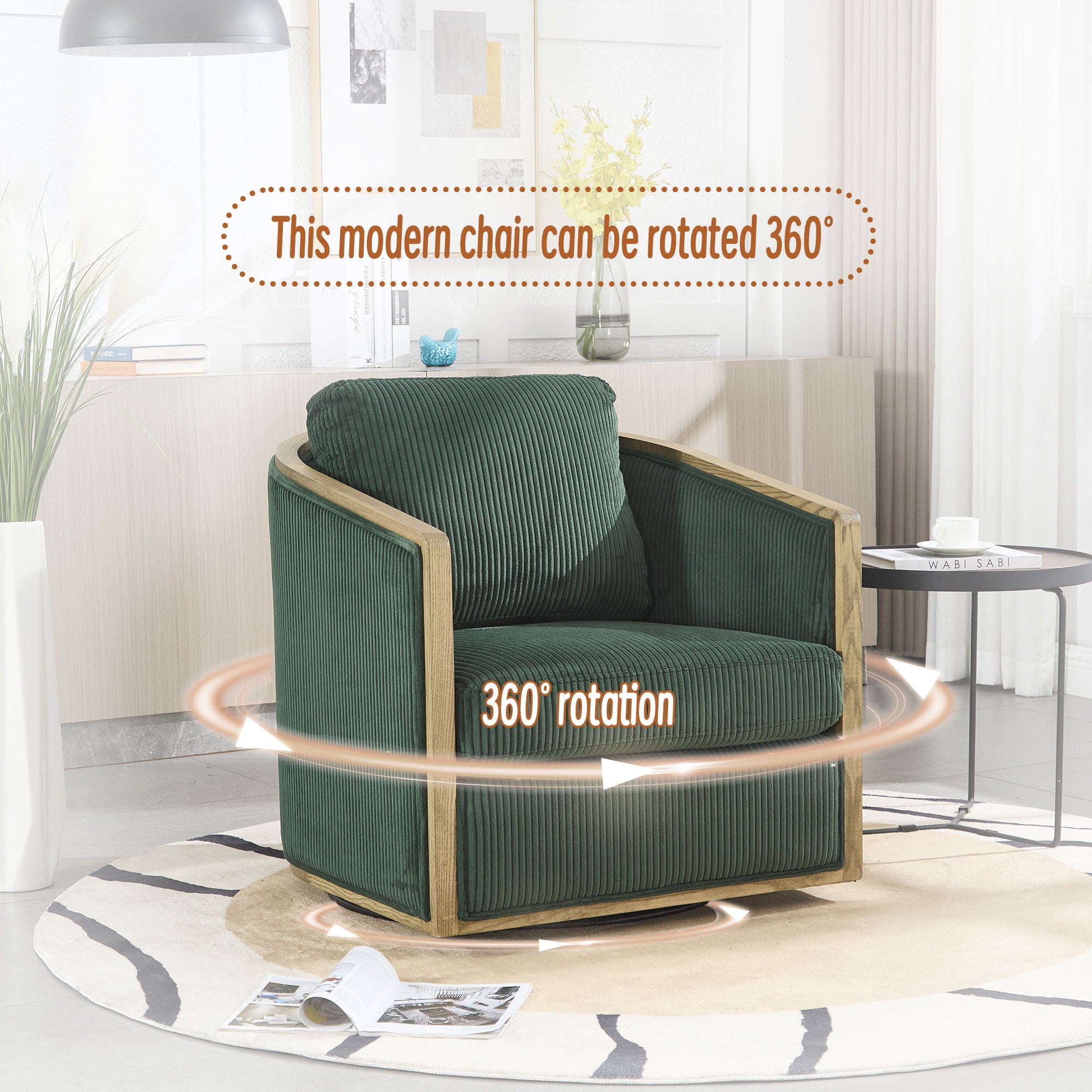 Corduroy Barrel Chair, 360 Degree Swivel