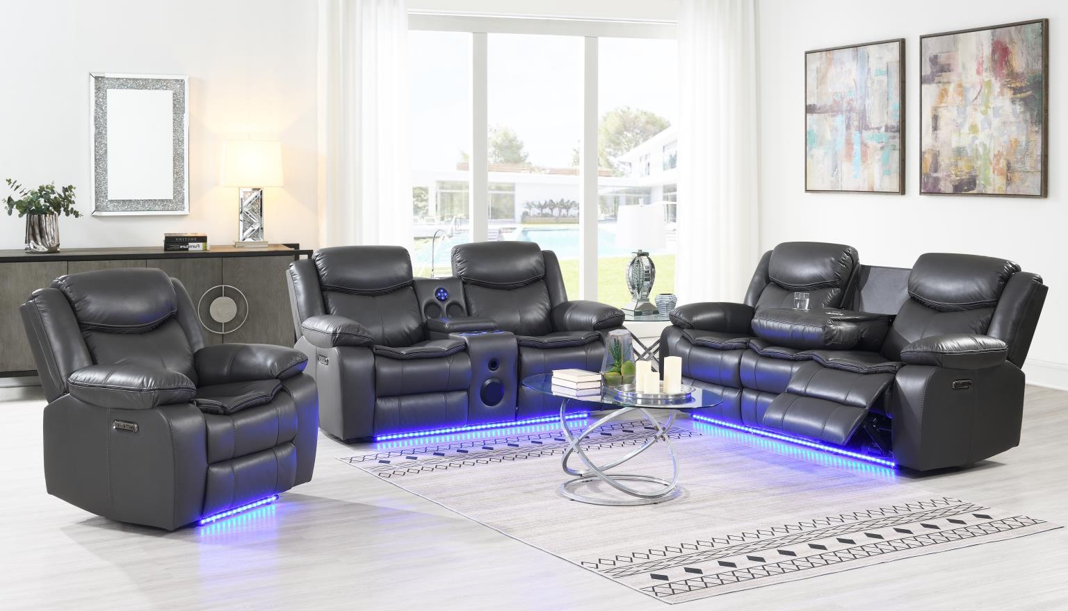 U101 - Power Reclining Sofa With LED Light - Gray