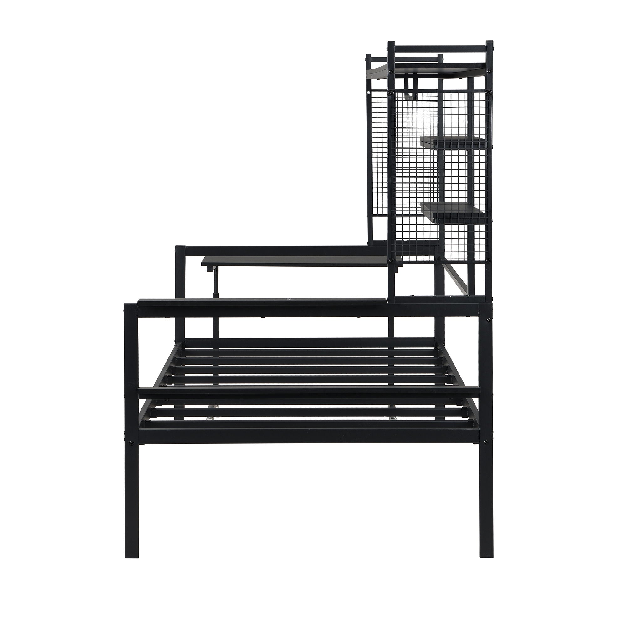 Daybed With Movable Desk, Grid, Shelves And Clothes Hanger