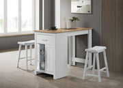 Alonzo 47" Oak and White Finish Small Space Counter Height Dining Table with Cabinet, Drawer, and 2 Ergonomic Counter Stools