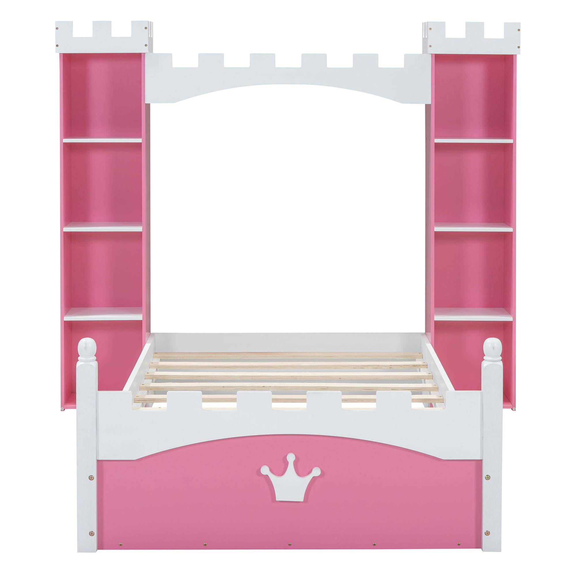Castle Shaped Bed With Storage Shelf, Dreamy Platform Bed For Kids Bedroom