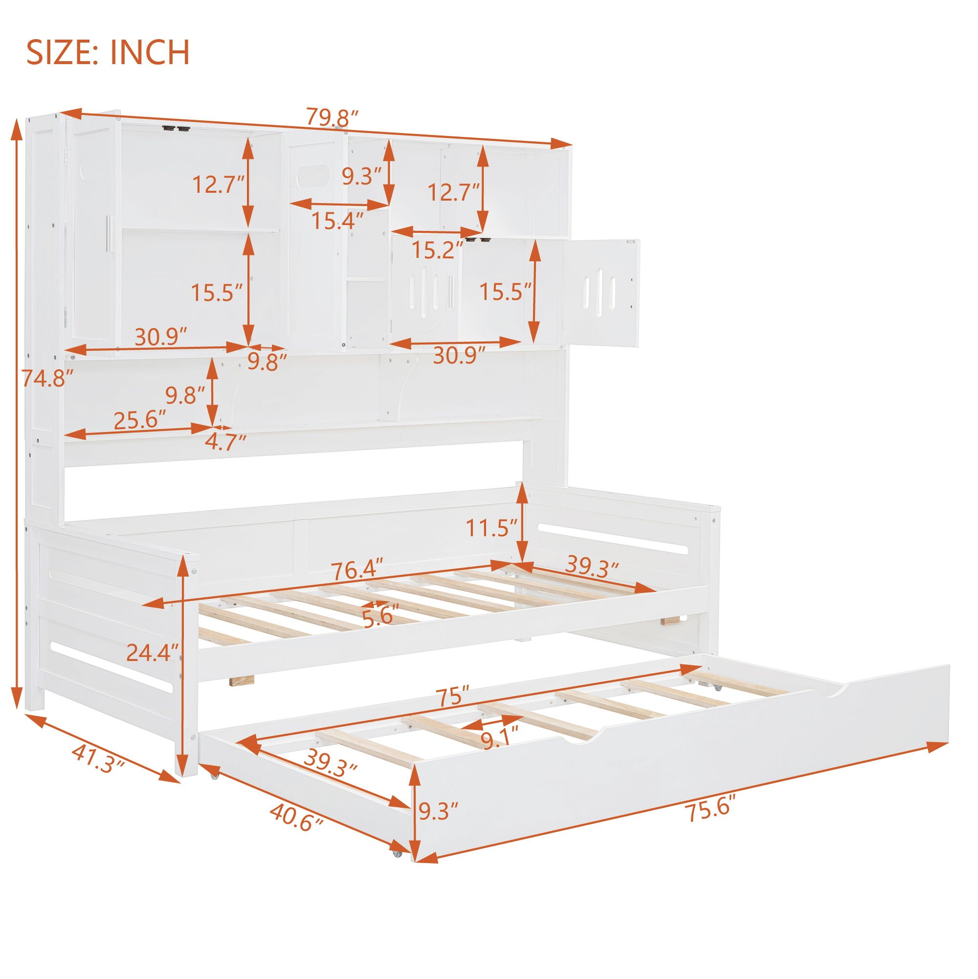 Daybed With All-In-One Cabinet And Shelf