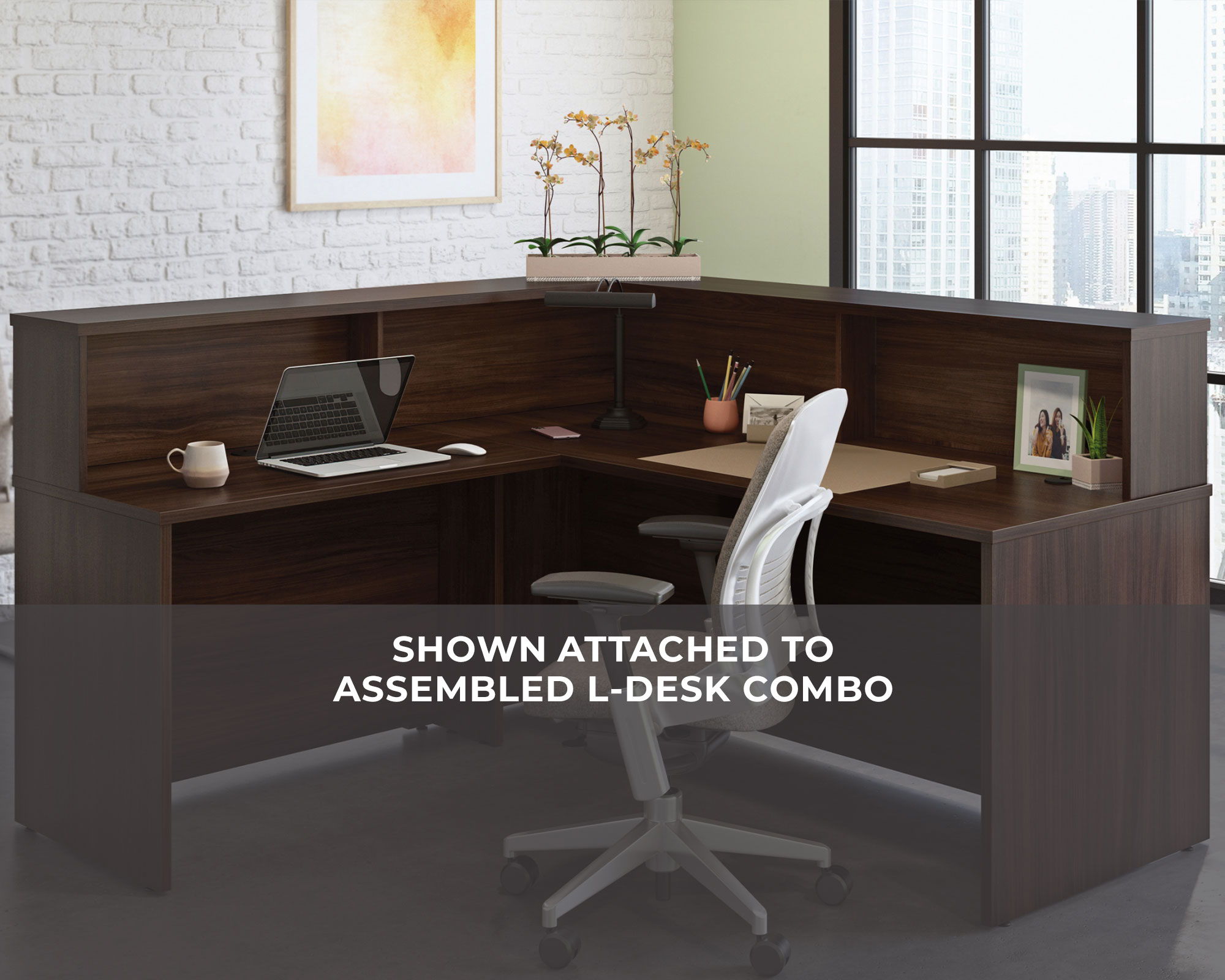 Reception Desktop Hutch in Noble Elm
