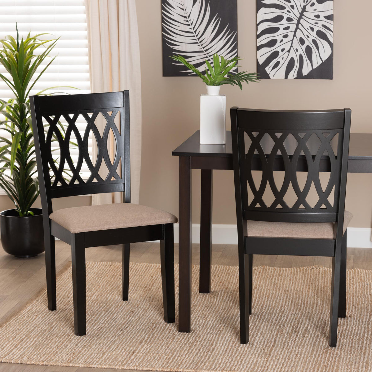 Florencia Modern Beige Fabric and Espresso Brown Finished Wood 2-Piece Dining Chair Set