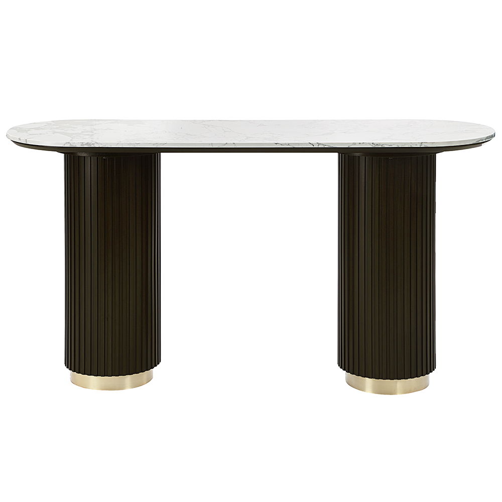 ACME Clayten - Sofa Table - White Natural Marble Top & Espreeso Finish | Meri Furniture