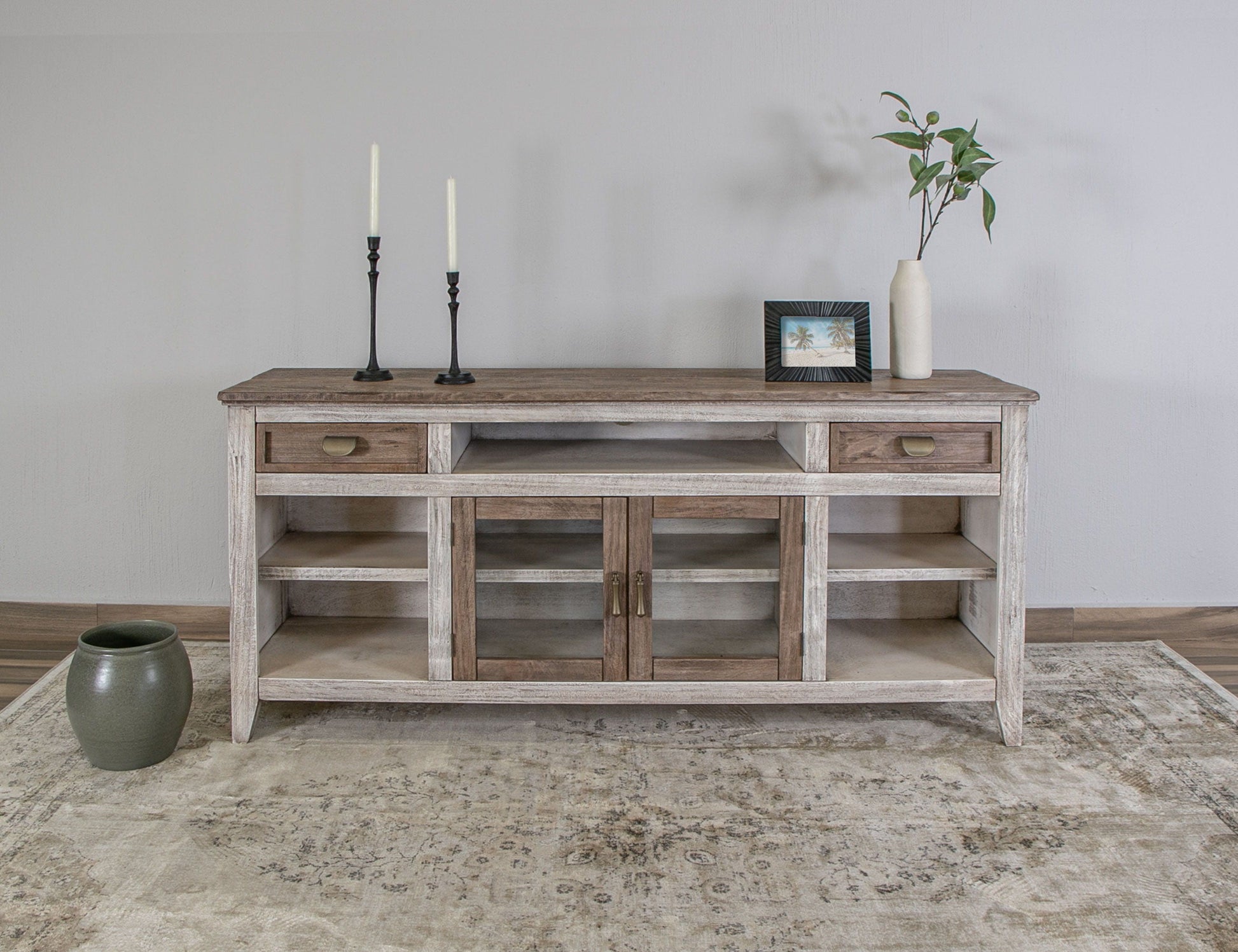 International Furniture Direct Sahara - 70" TV Stand - Light Cream / Brown Caramel | Meri Furniture