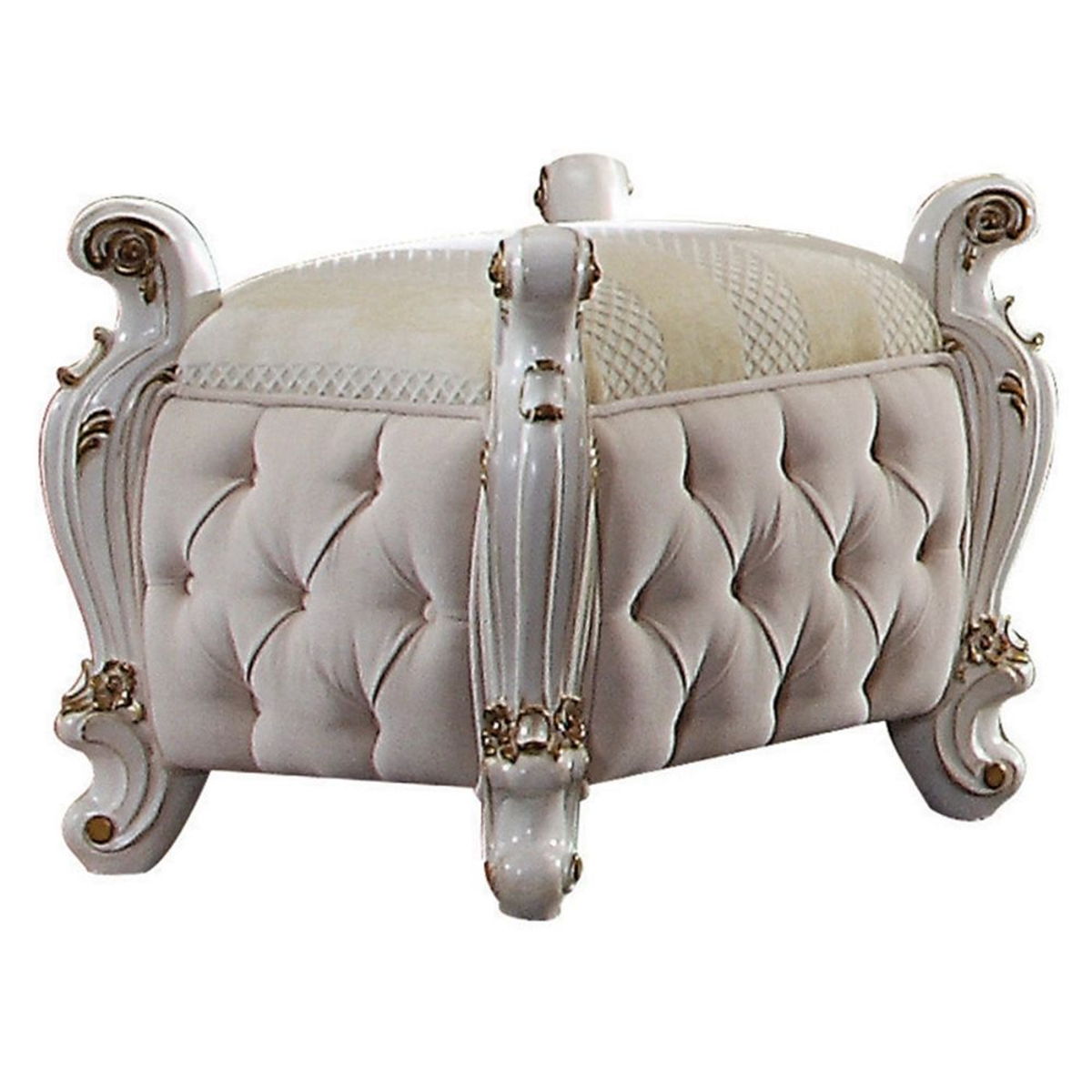 ACME Picardy - Vanity Stool - Fabric & Antique Pearl | Meri Furniture