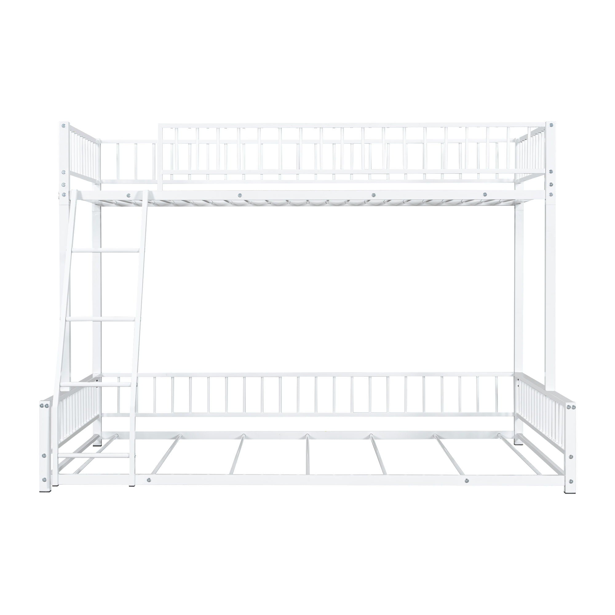 Bunk Bed Frame With Ladder And Safety Guardrails