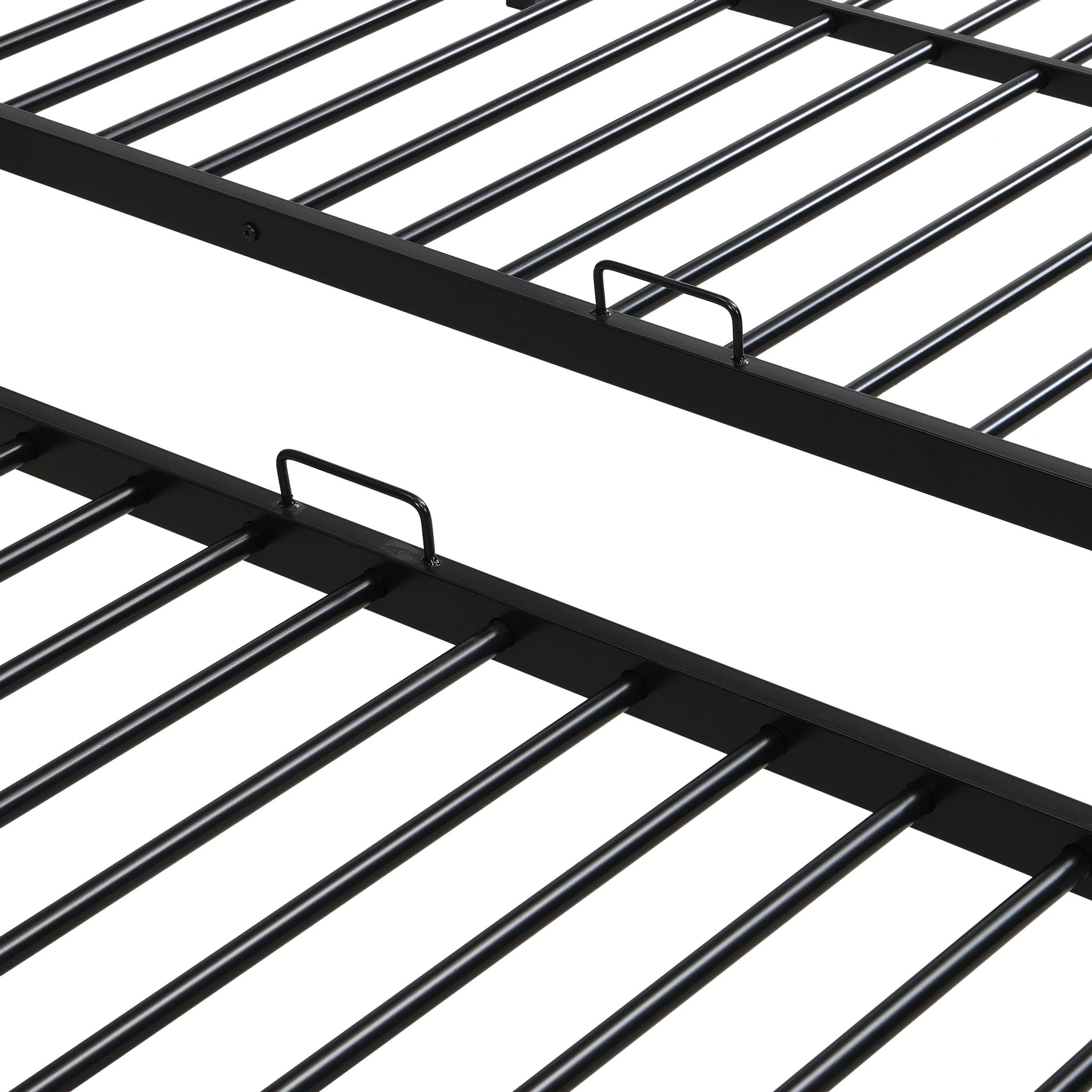 Modern Metal Triple Bunk Bed With Vertical Ladder, Safety Rail, And Storage Shelf - Black