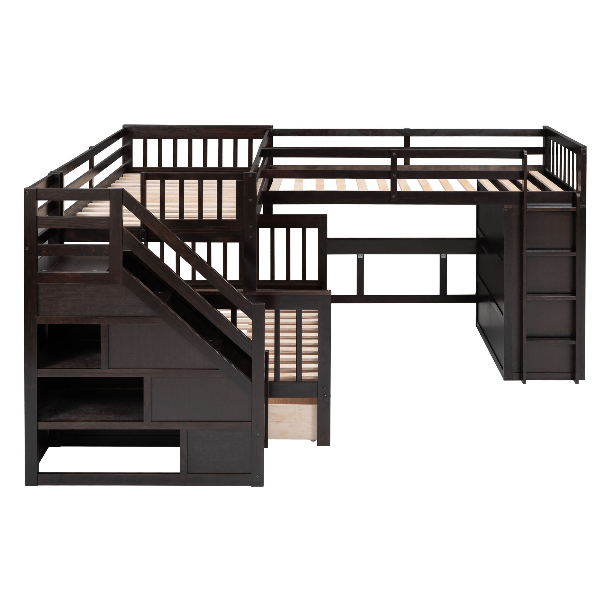 L Shaped Bunk Bed With 3 Drawers, Portable Desk And Wardrobe