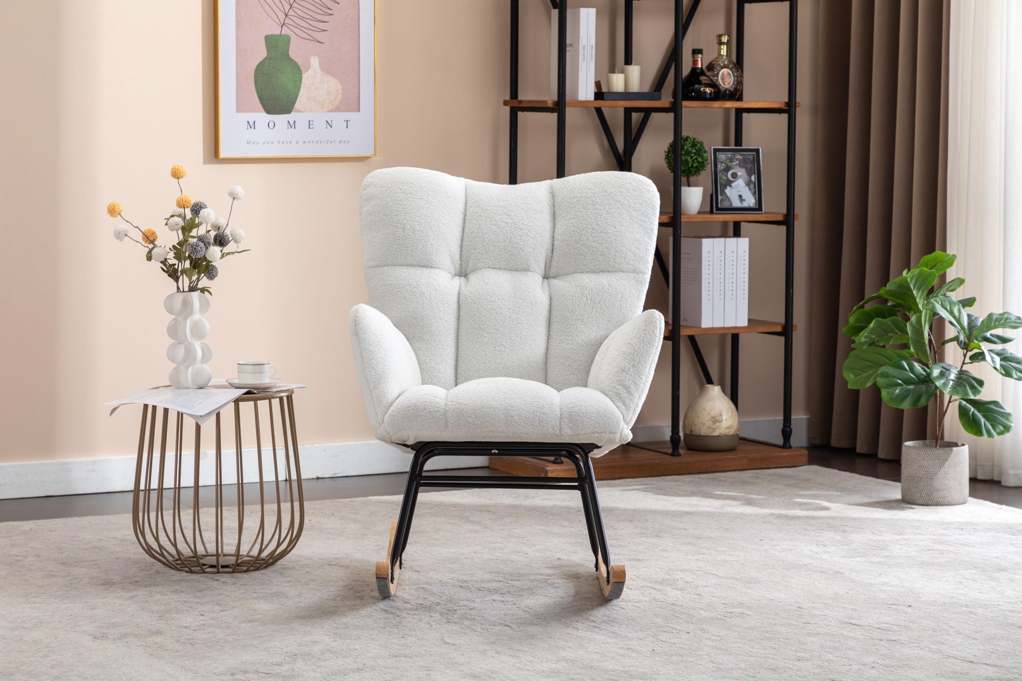 Teddy Fabric Rocking Gilder Nursery Chair For Living Room Indoor - Ivory