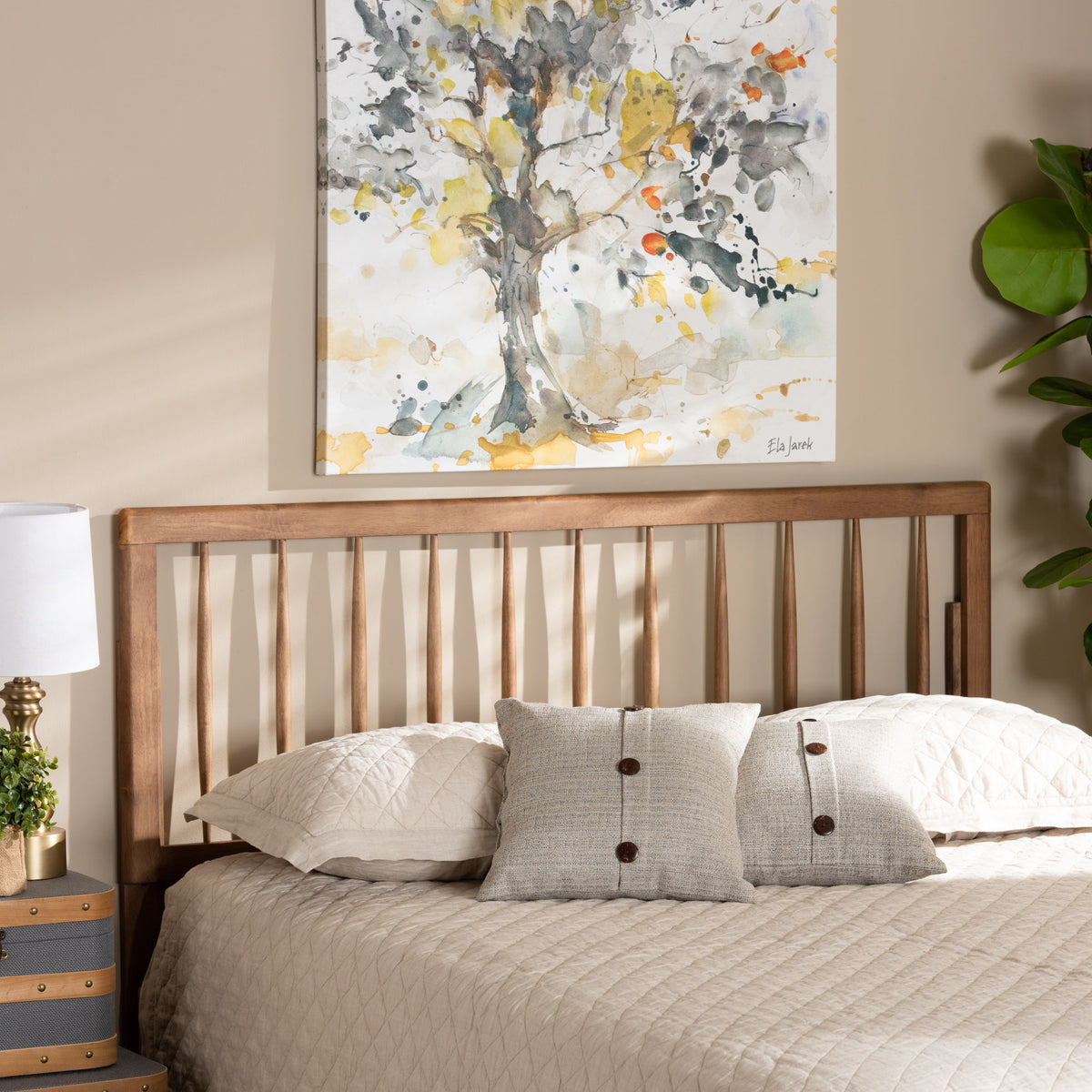 Valin Modern and Contemporary Ash Walnut Finished Wood King Size Headboard