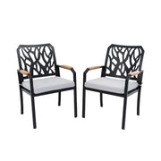 Outdoor Patio Stationary Dining Chairs With Outdoor Grade Sunbrella Cushions, Branch Like Backrest (Set of 2) - Bourbon Brown