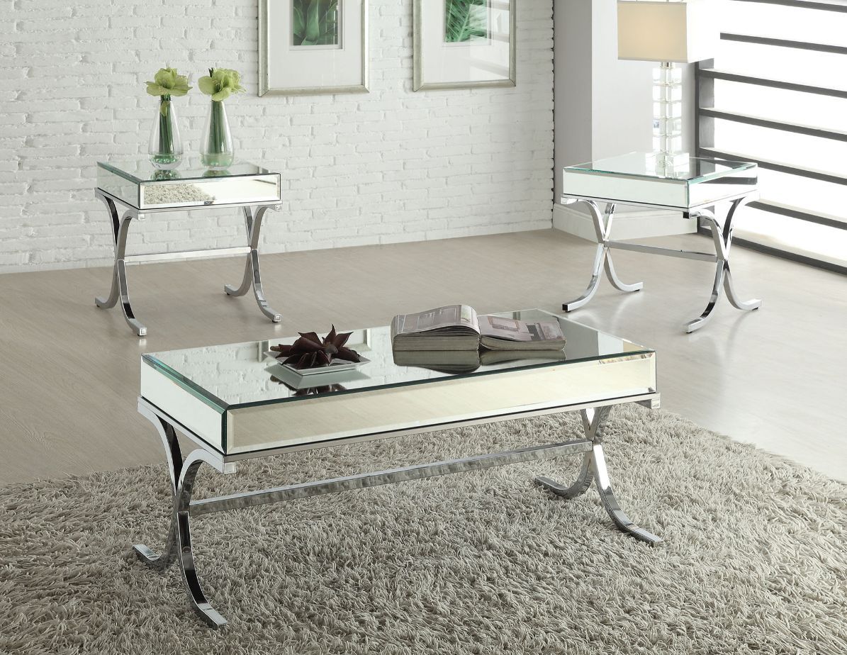 ACME Yuri - Coffee Table - Mirrored Top & Chrome | Meri Furniture