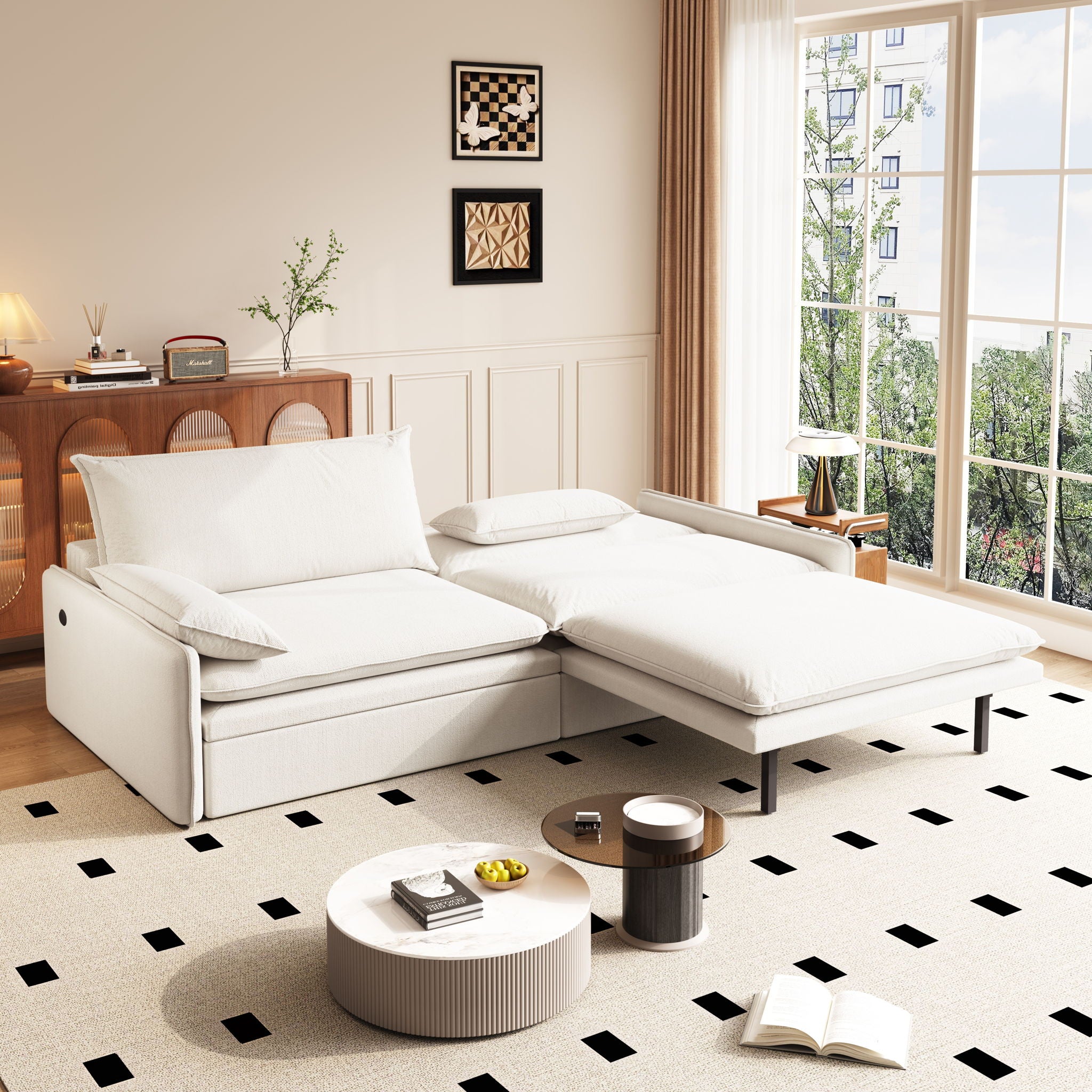 4 Seat Convertible Sleeper Sofa Bed, Modern With Storage